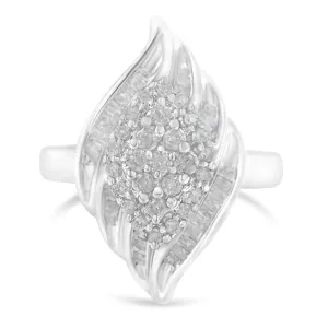 .925 Sterling Silver ¾ Cttw Round and Baguette Cut Diamond Stair-Stepped Cluster Waterfall Cocktail Ring