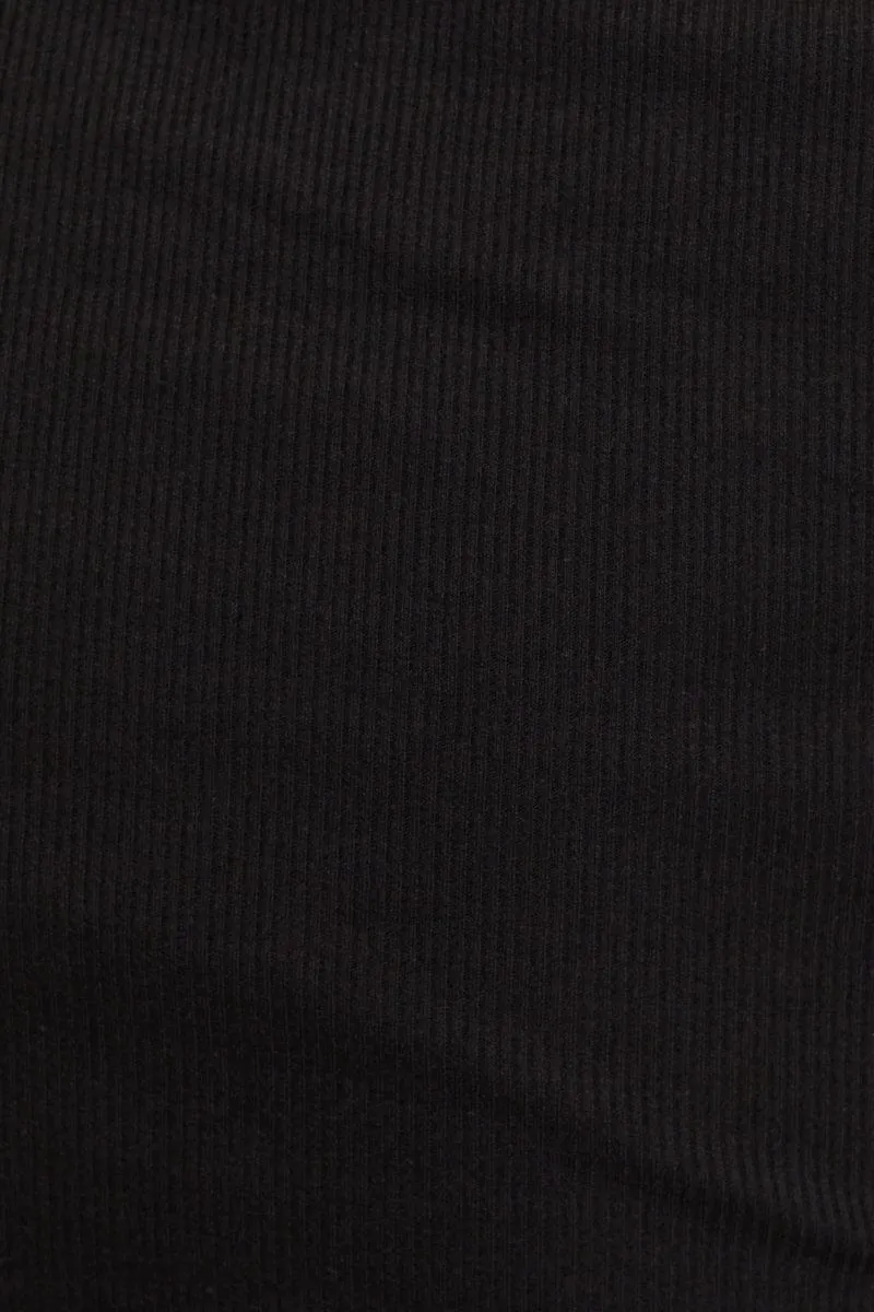 Black Drawstring Detail Jersey Rib T-Shirt