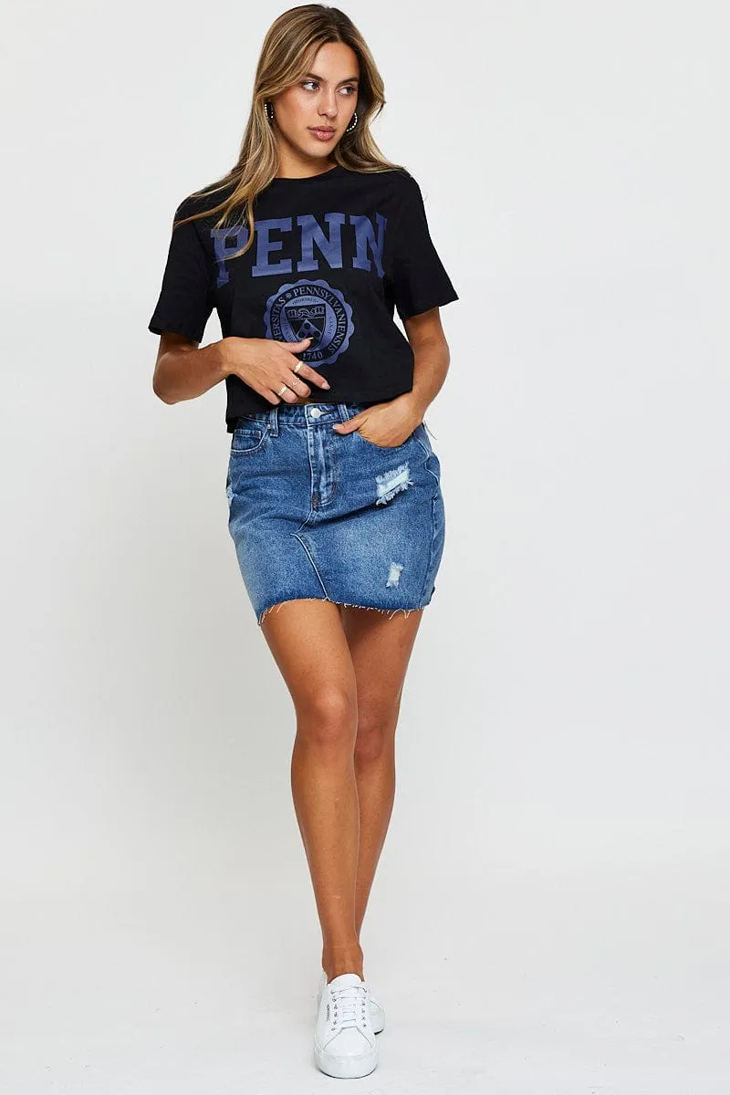 Black Graphic T Shirt Crop