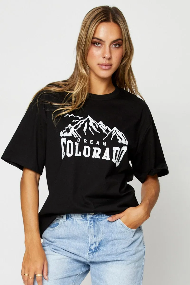 Black Graphic T Shirt Short Sleeve