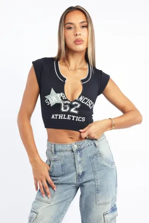 Black Graphic Tee Short Sleeve Crop