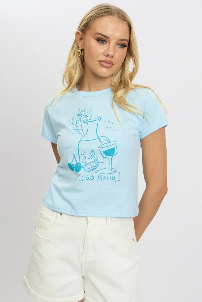 Blue Graphic Tee Short Sleeve