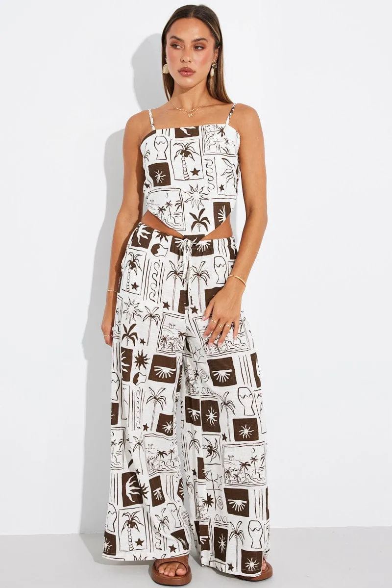 Brown Abstract Scarf Cami Top Singlet