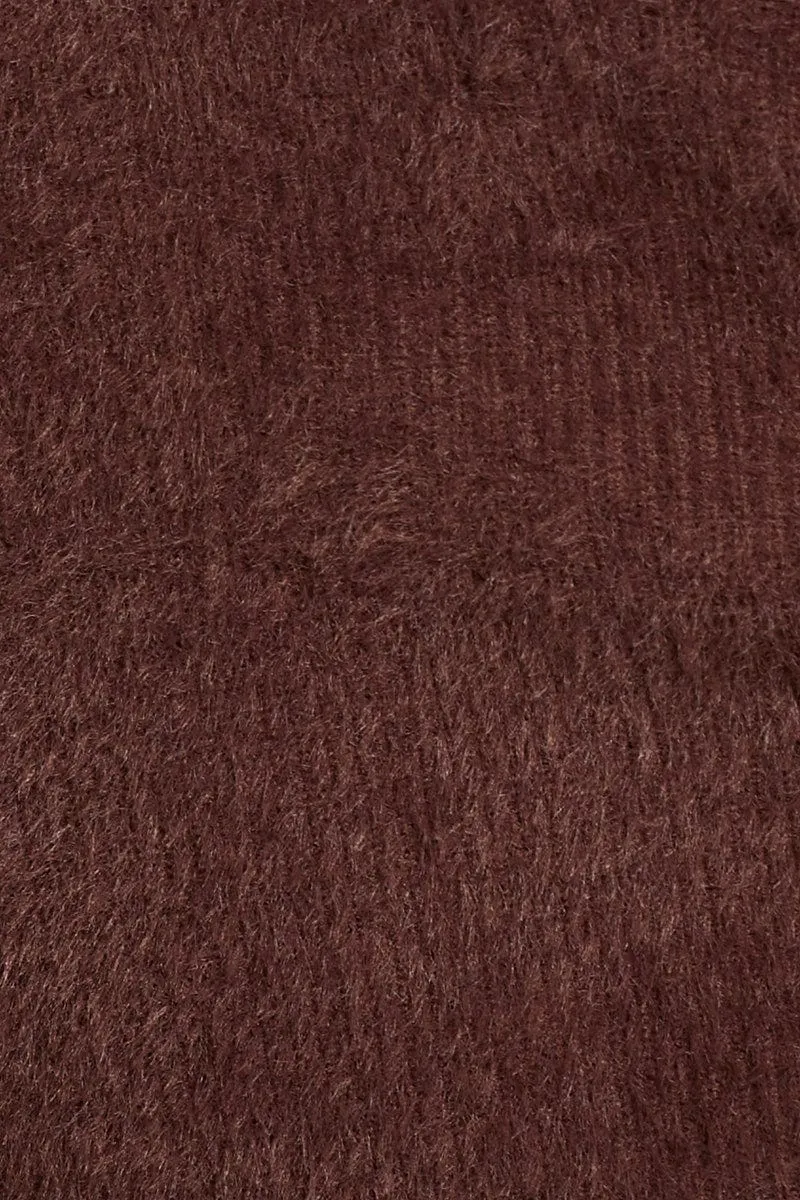 Brown Fluffy Knit Drawstring Top
