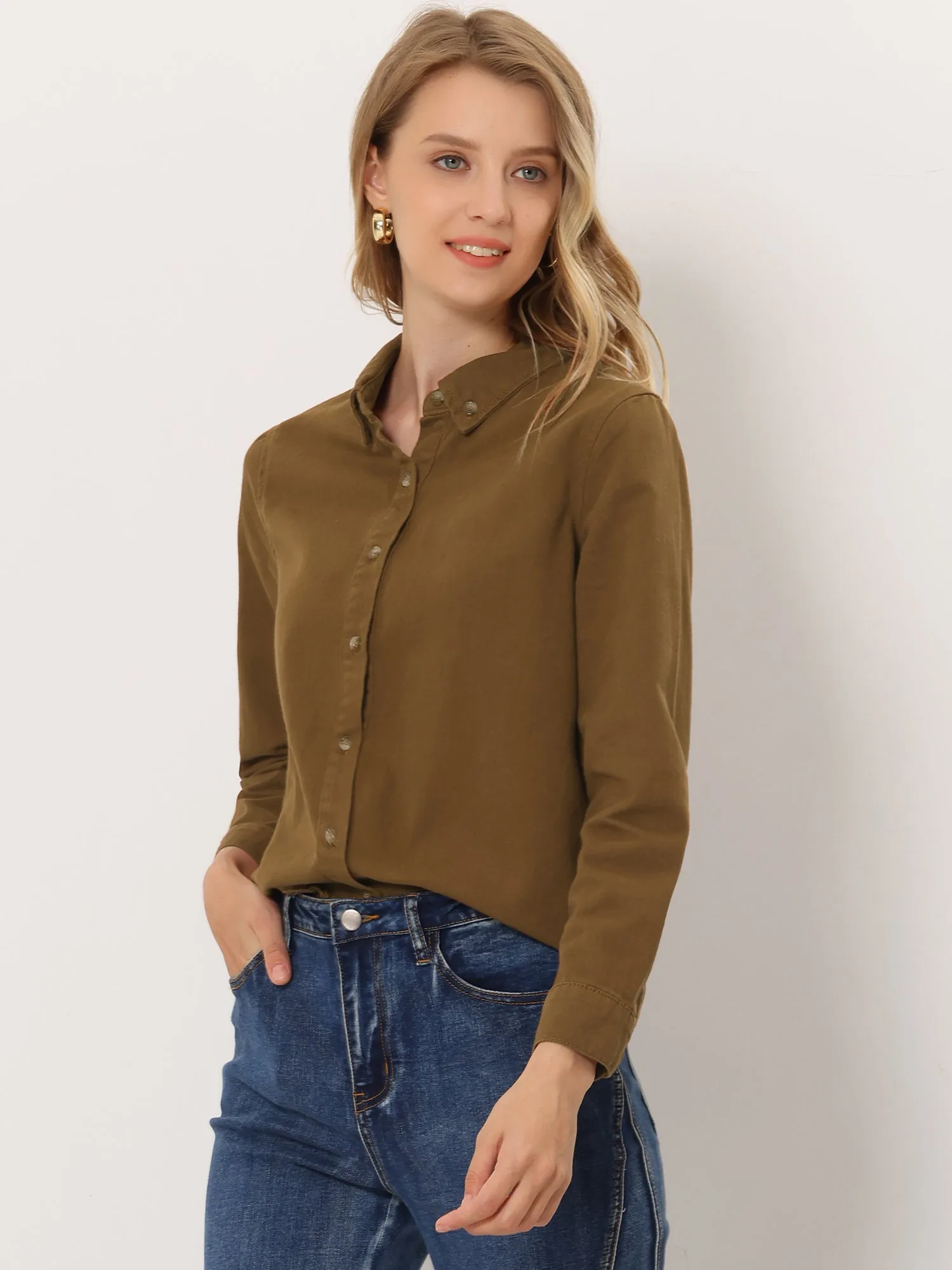 Classic Long Sleeve Button Down Casual Loose Denim Shirt