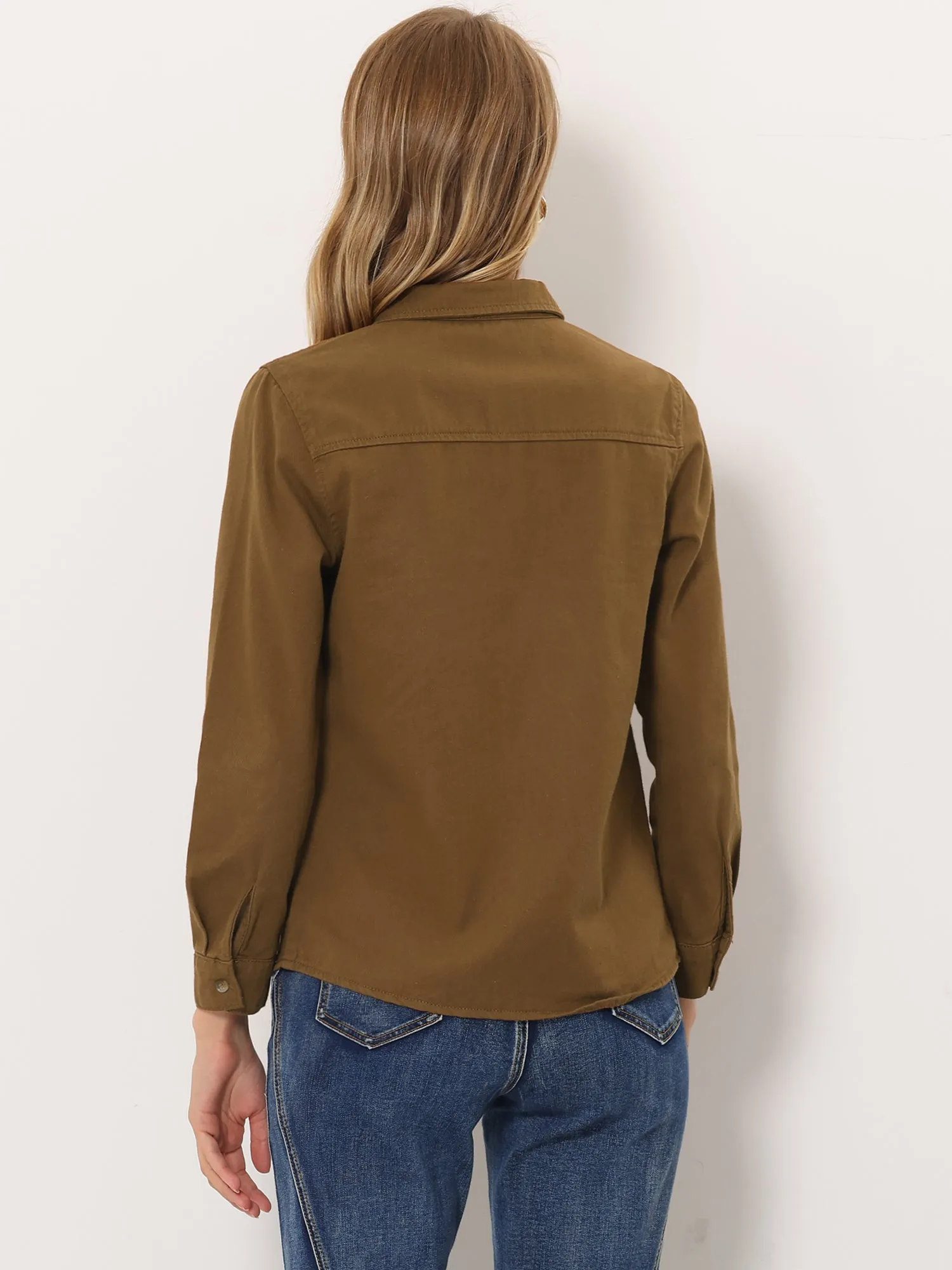 Classic Long Sleeve Button Down Casual Loose Denim Shirt