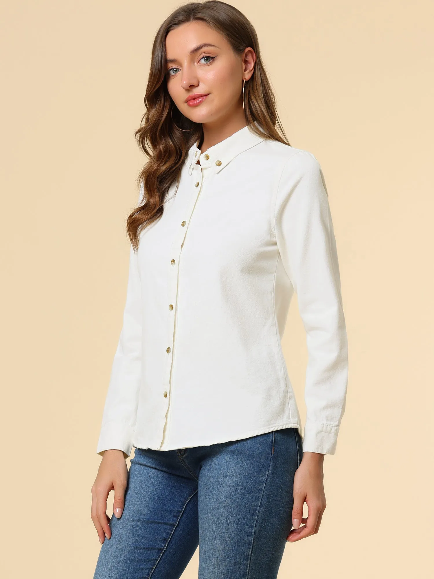 Classic Long Sleeve Button Down Casual Loose Denim Shirt