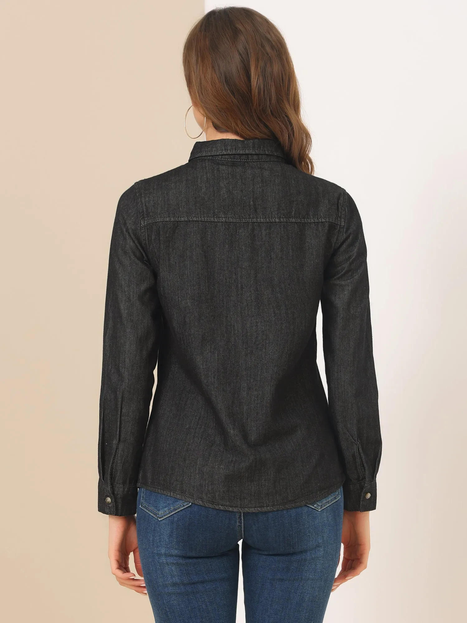 Classic Long Sleeve Button Down Casual Loose Denim Shirt