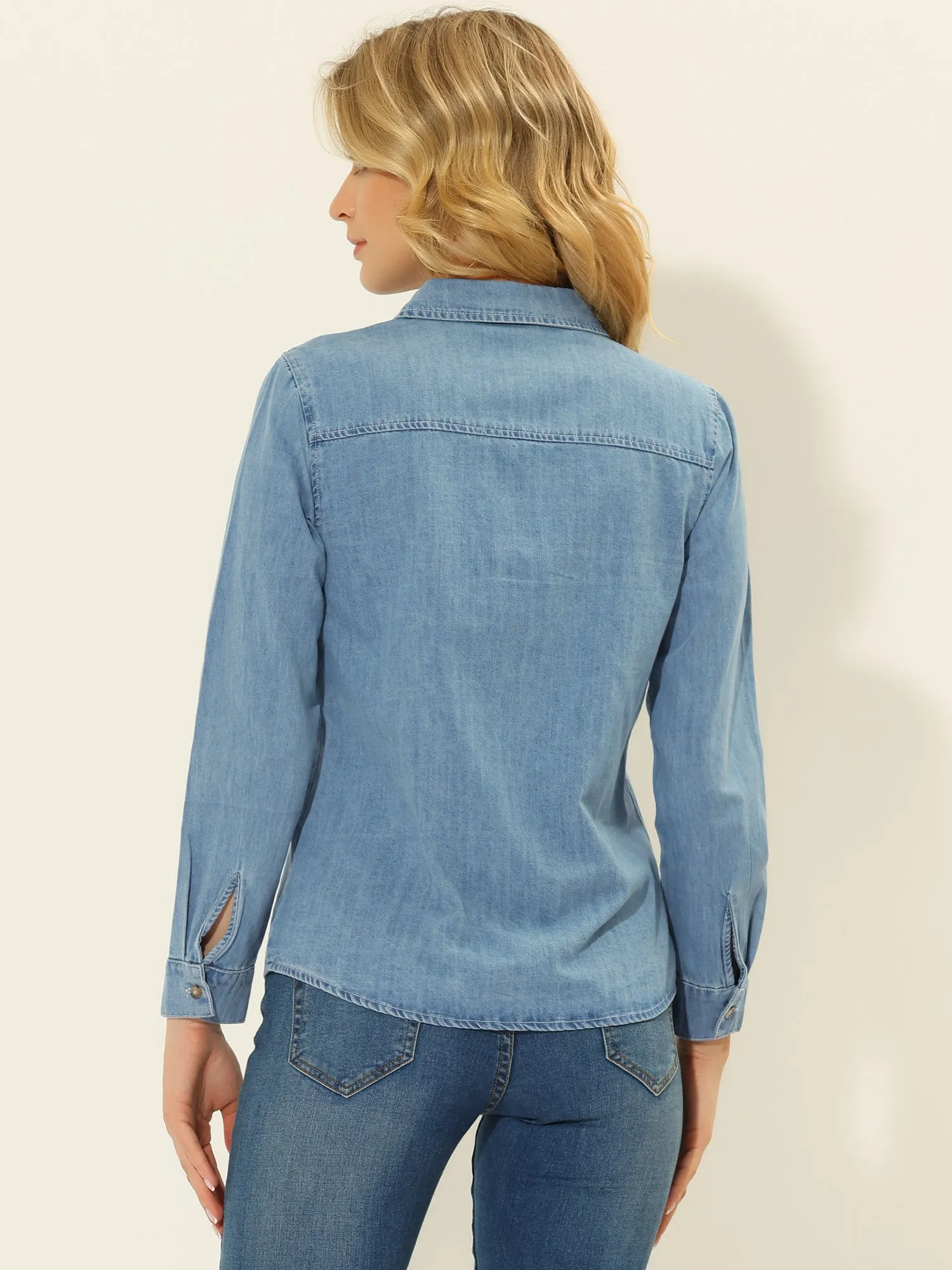 Classic Long Sleeve Button Down Casual Loose Denim Shirt