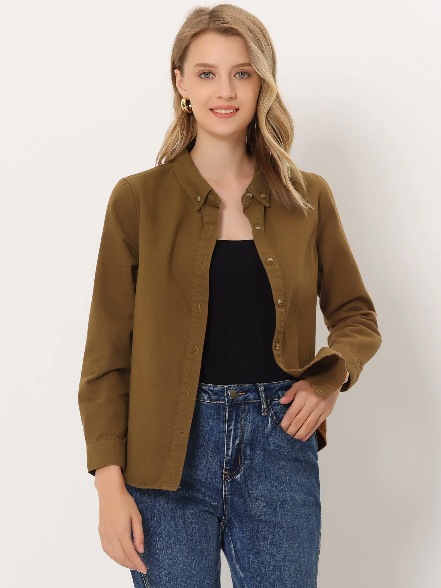 Classic Long Sleeve Button Down Casual Loose Denim Shirt