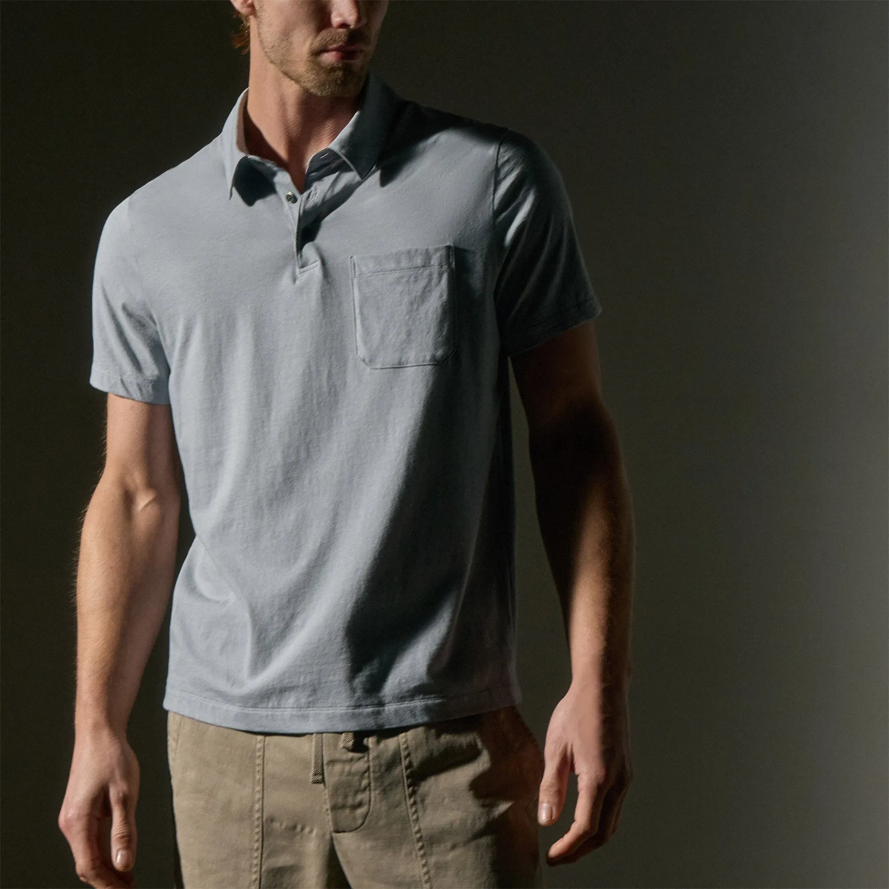 Cotton Linen Pocket Polo - Grey Sky