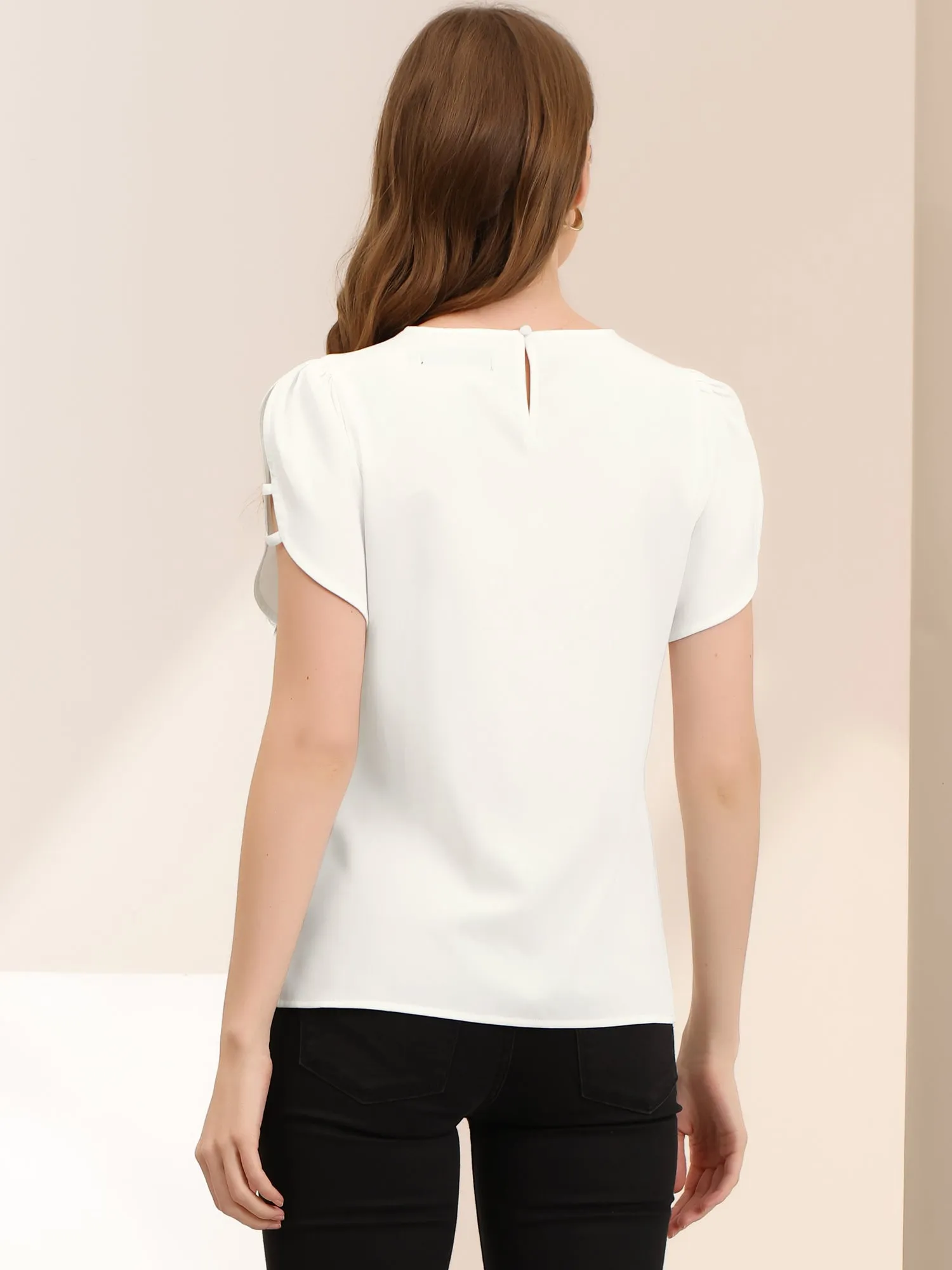 Cutout Round Neck Cap Sleeve Casual Top