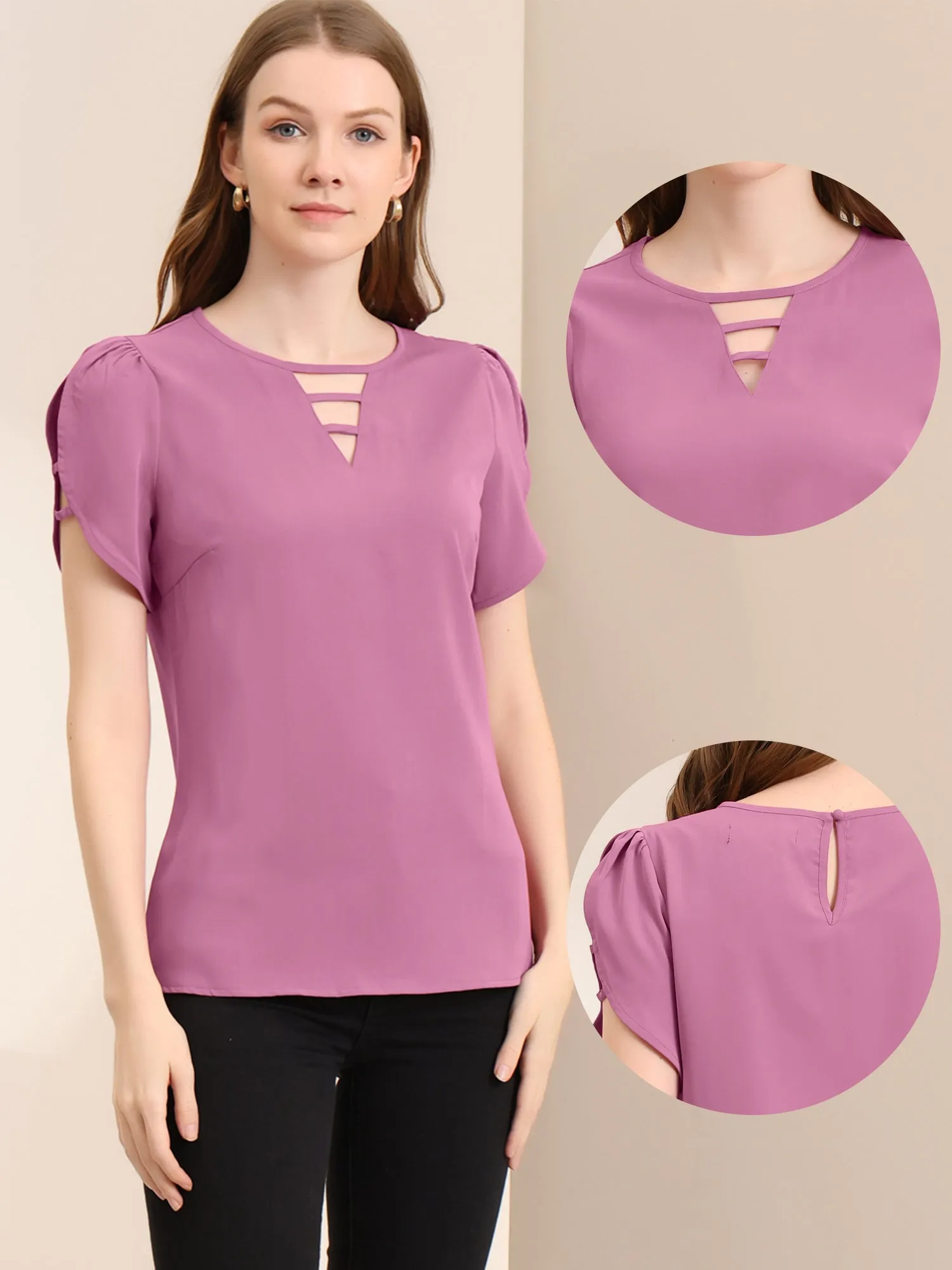 Cutout Round Neck Cap Sleeve Casual Top