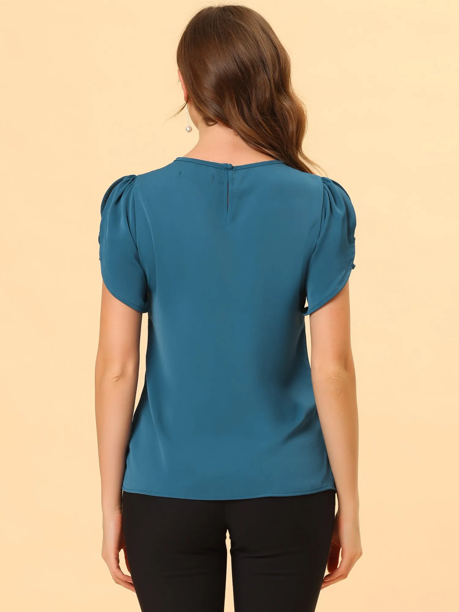 Cutout Round Neck Cap Sleeve Casual Top