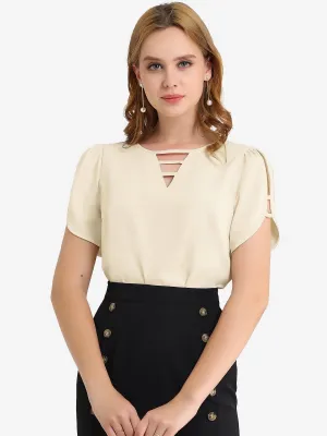 Cutout Round Neck Cap Sleeve Casual Top