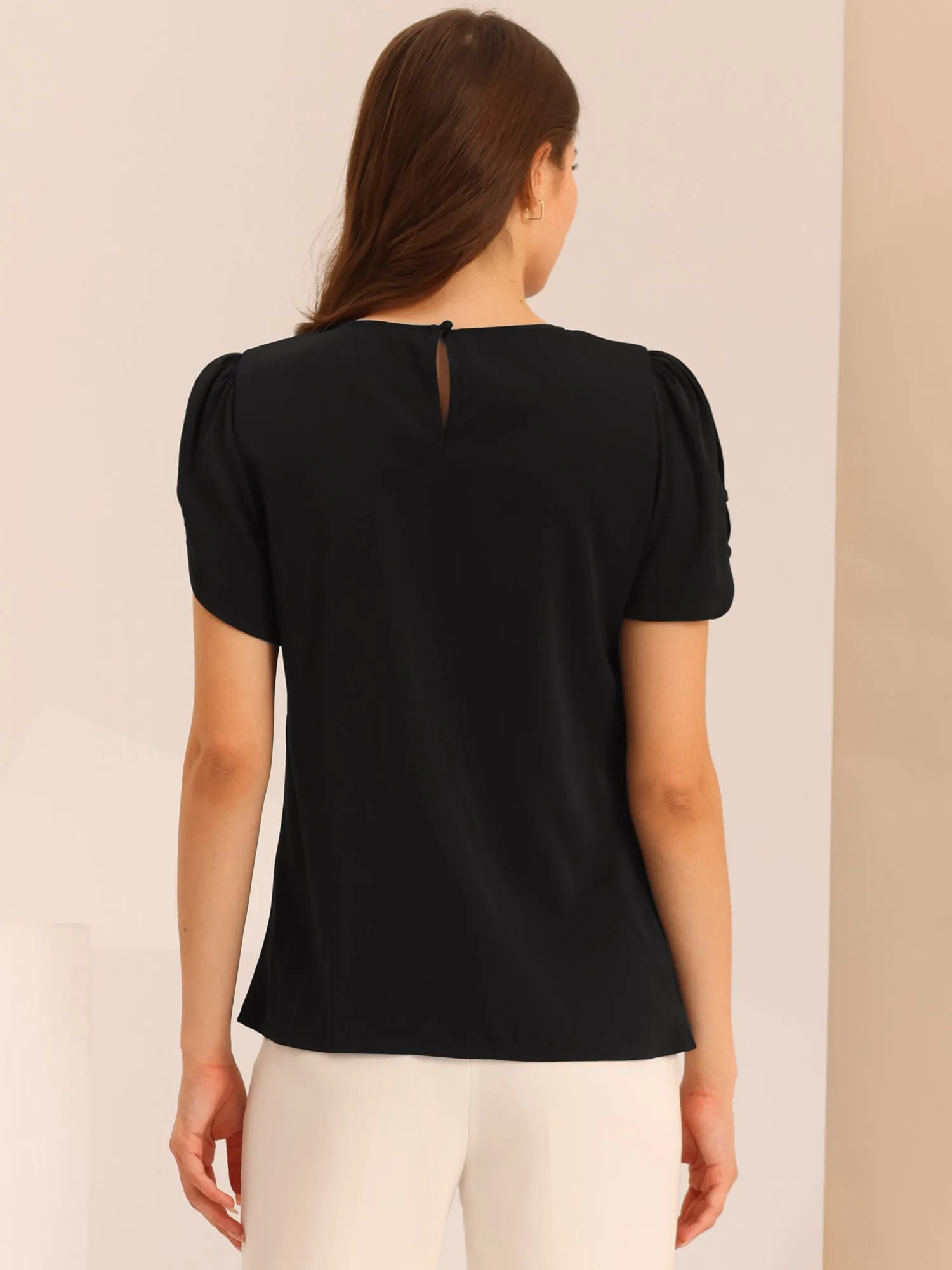 Cutout Round Neck Cap Sleeve Casual Top