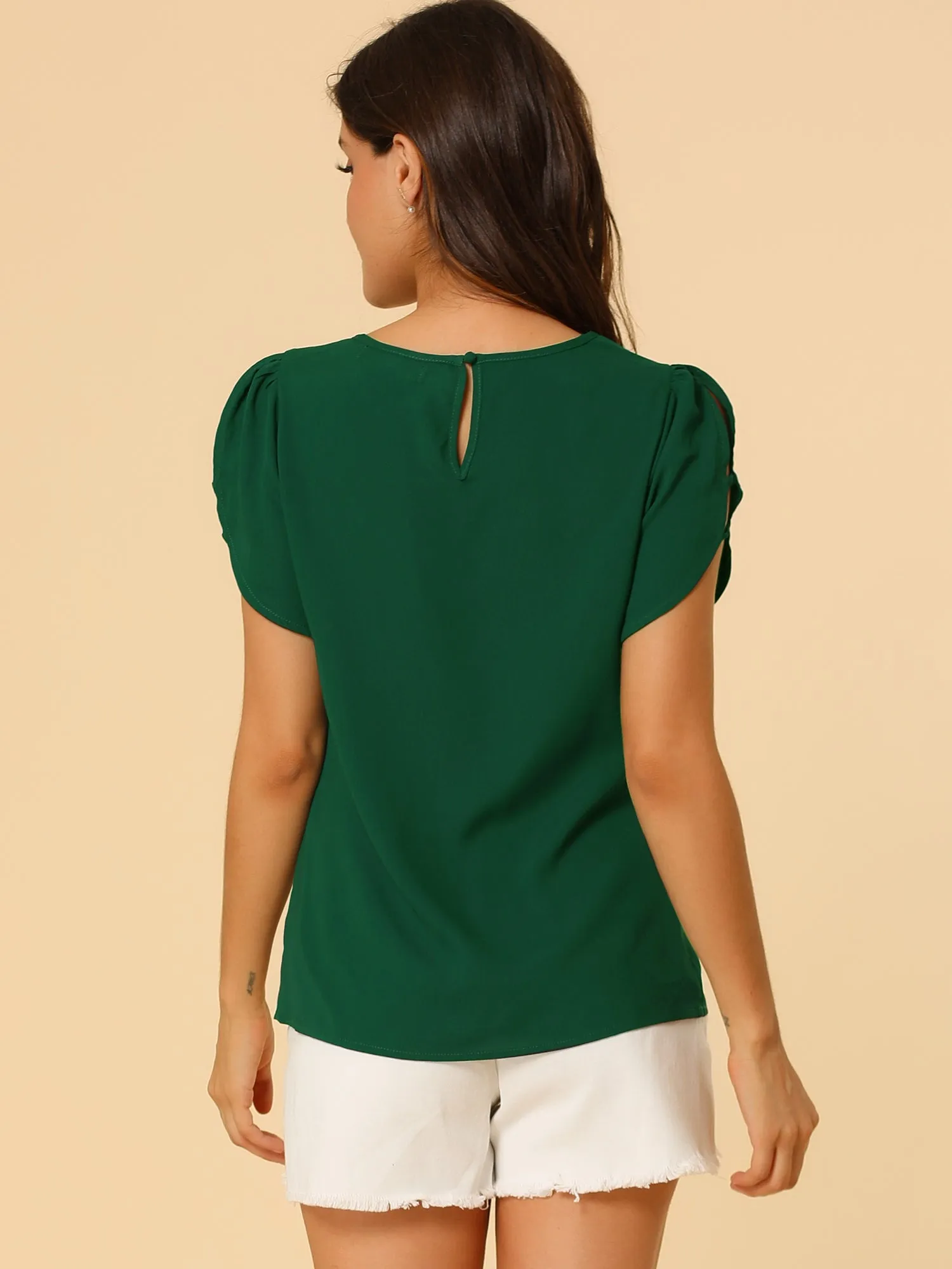 Cutout Round Neck Cap Sleeve Casual Top