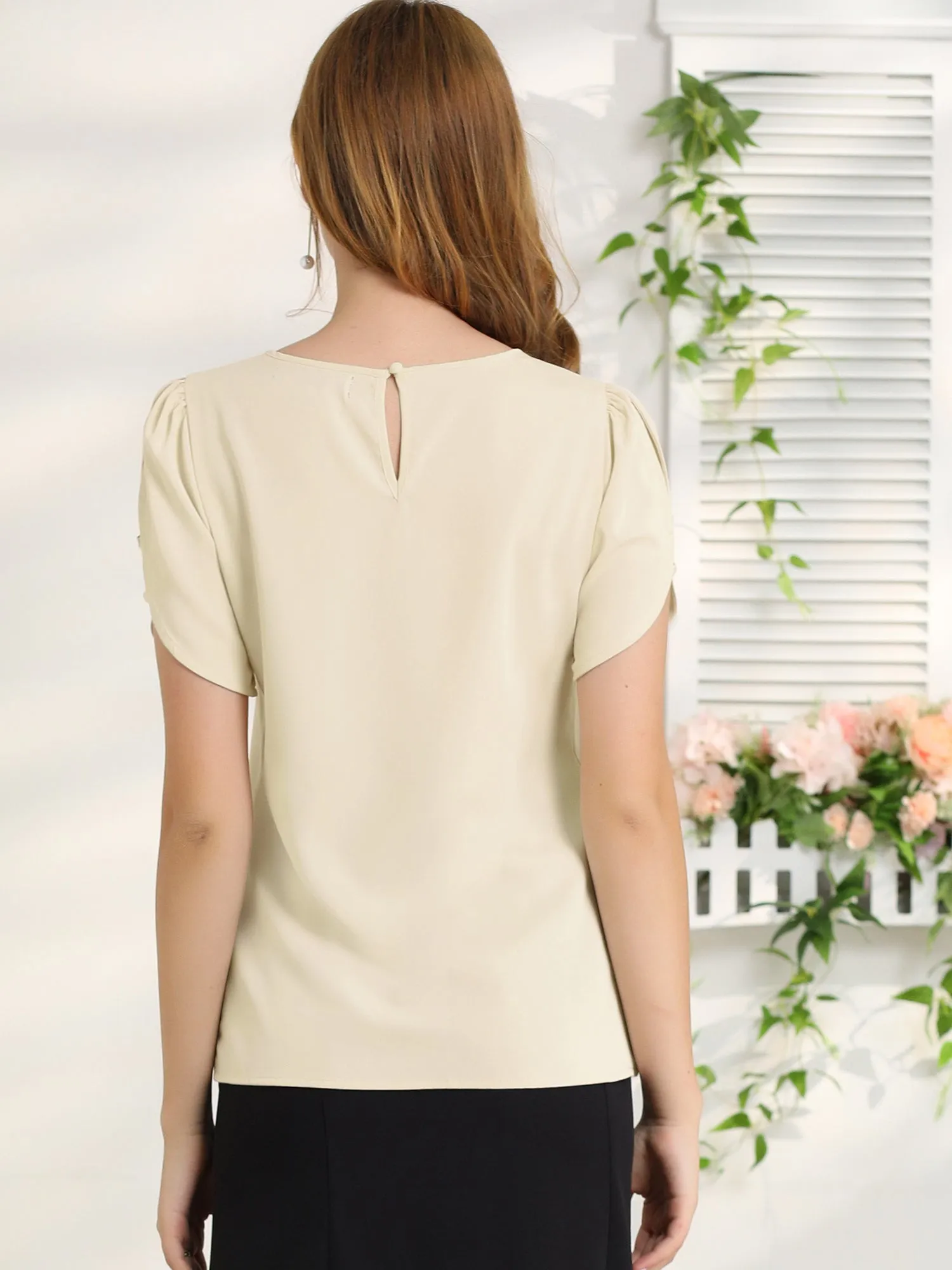 Cutout Round Neck Cap Sleeve Casual Top