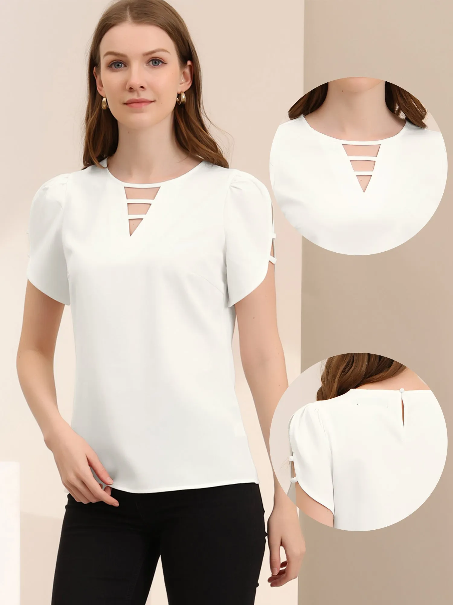 Cutout Round Neck Cap Sleeve Casual Top