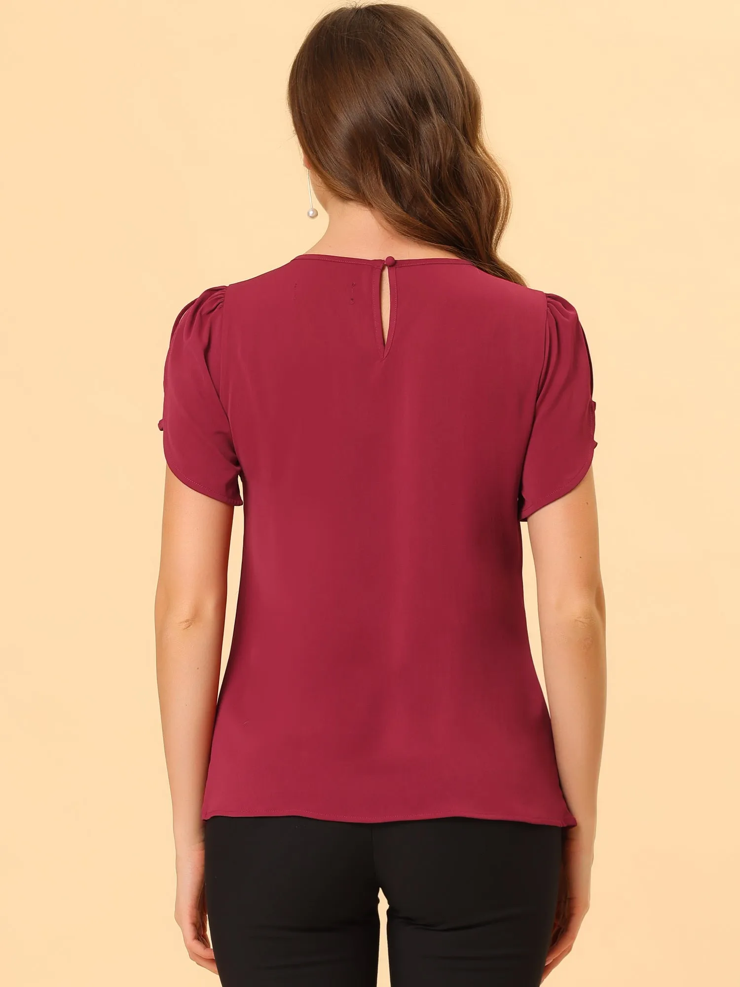 Cutout Round Neck Cap Sleeve Casual Top