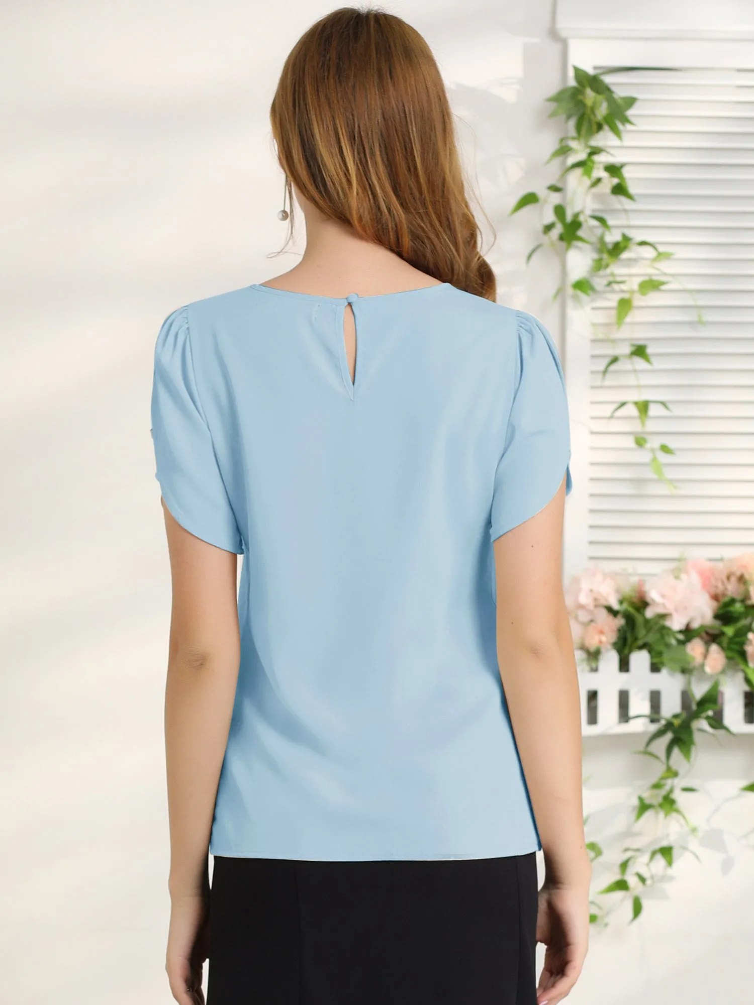 Cutout Round Neck Cap Sleeve Casual Top