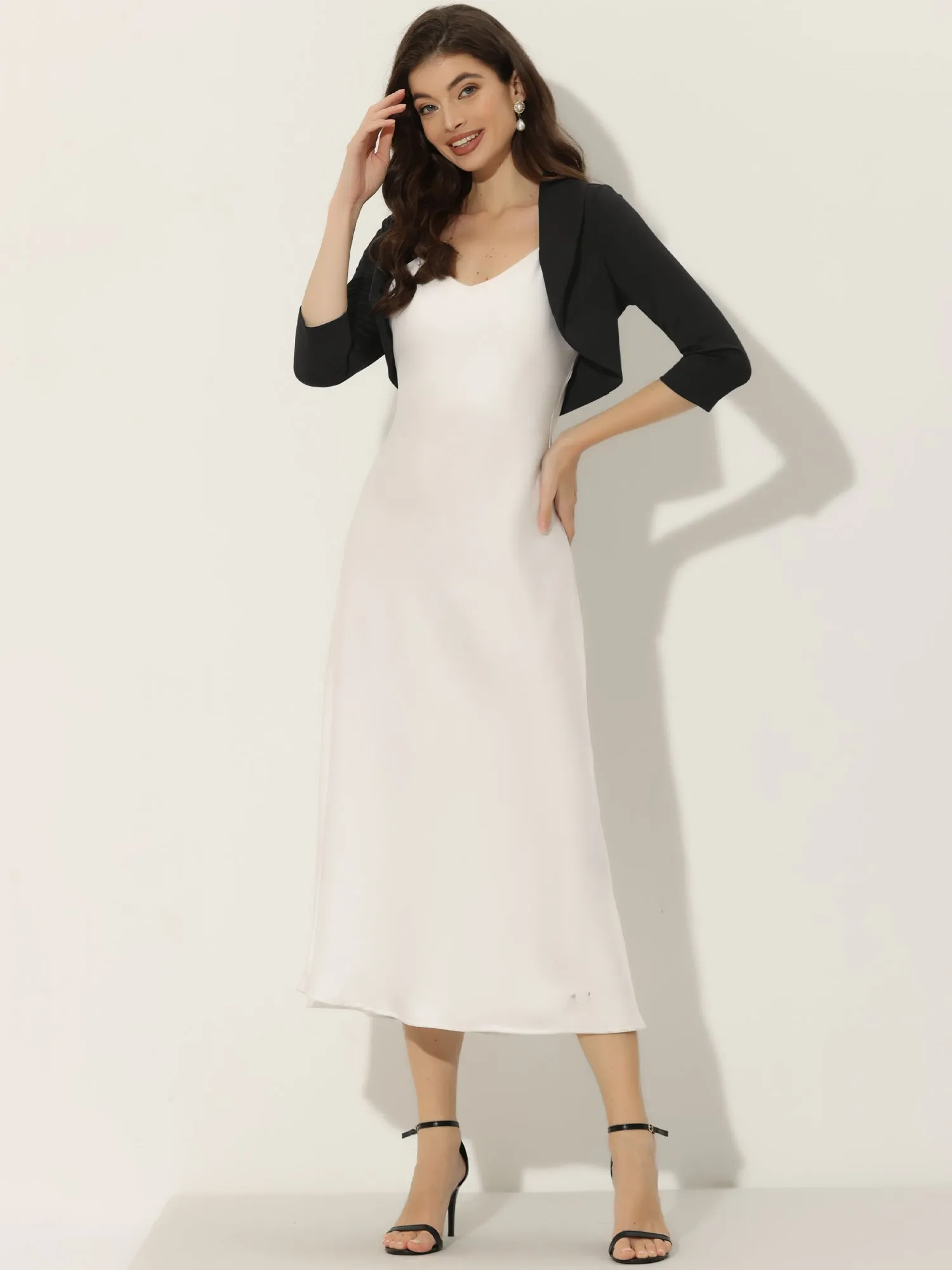 Elegant Bolero Evening Wedding Lapel Collar Shrugs Dress