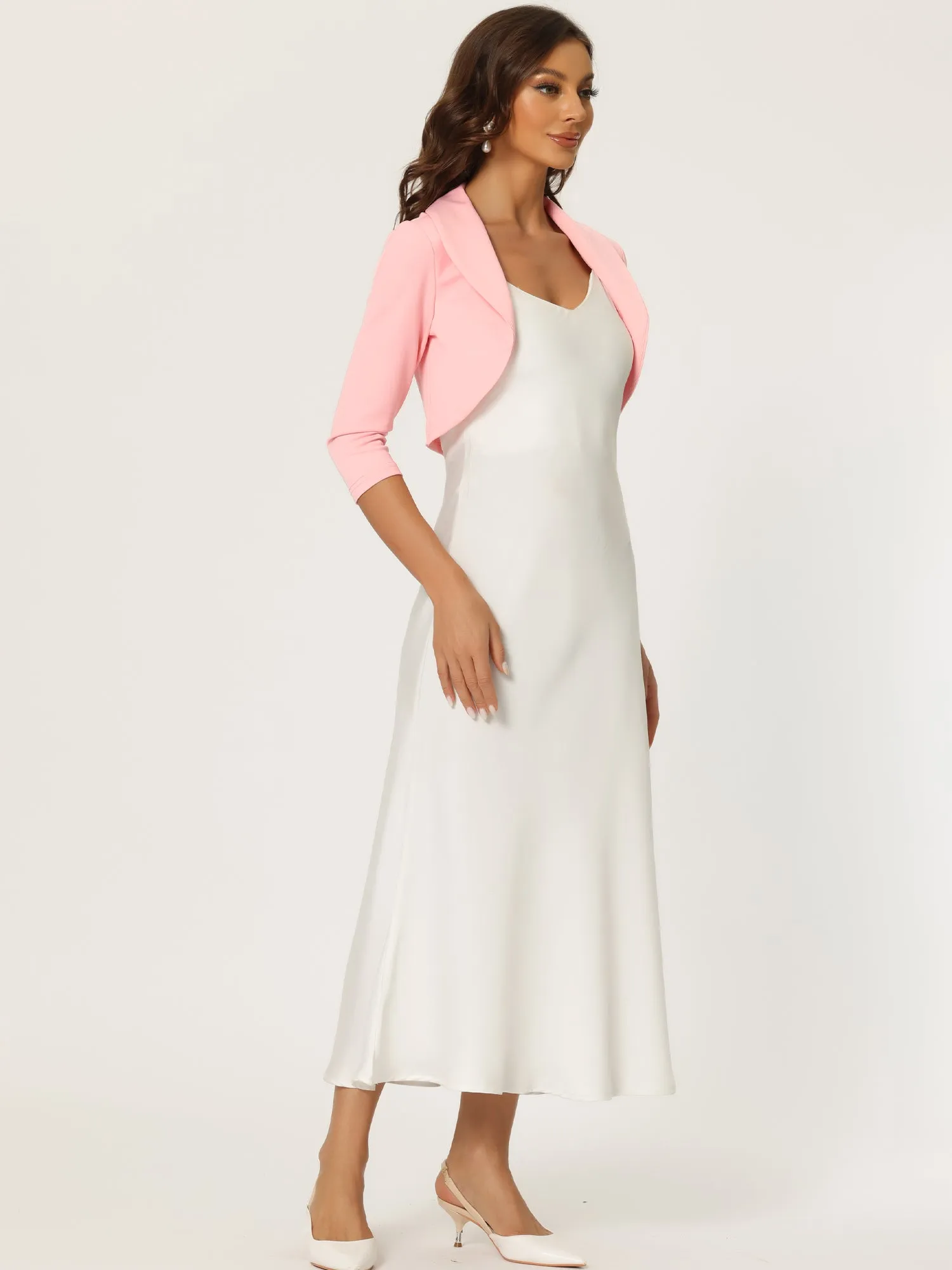 Elegant Bolero Evening Wedding Lapel Collar Shrugs Dress
