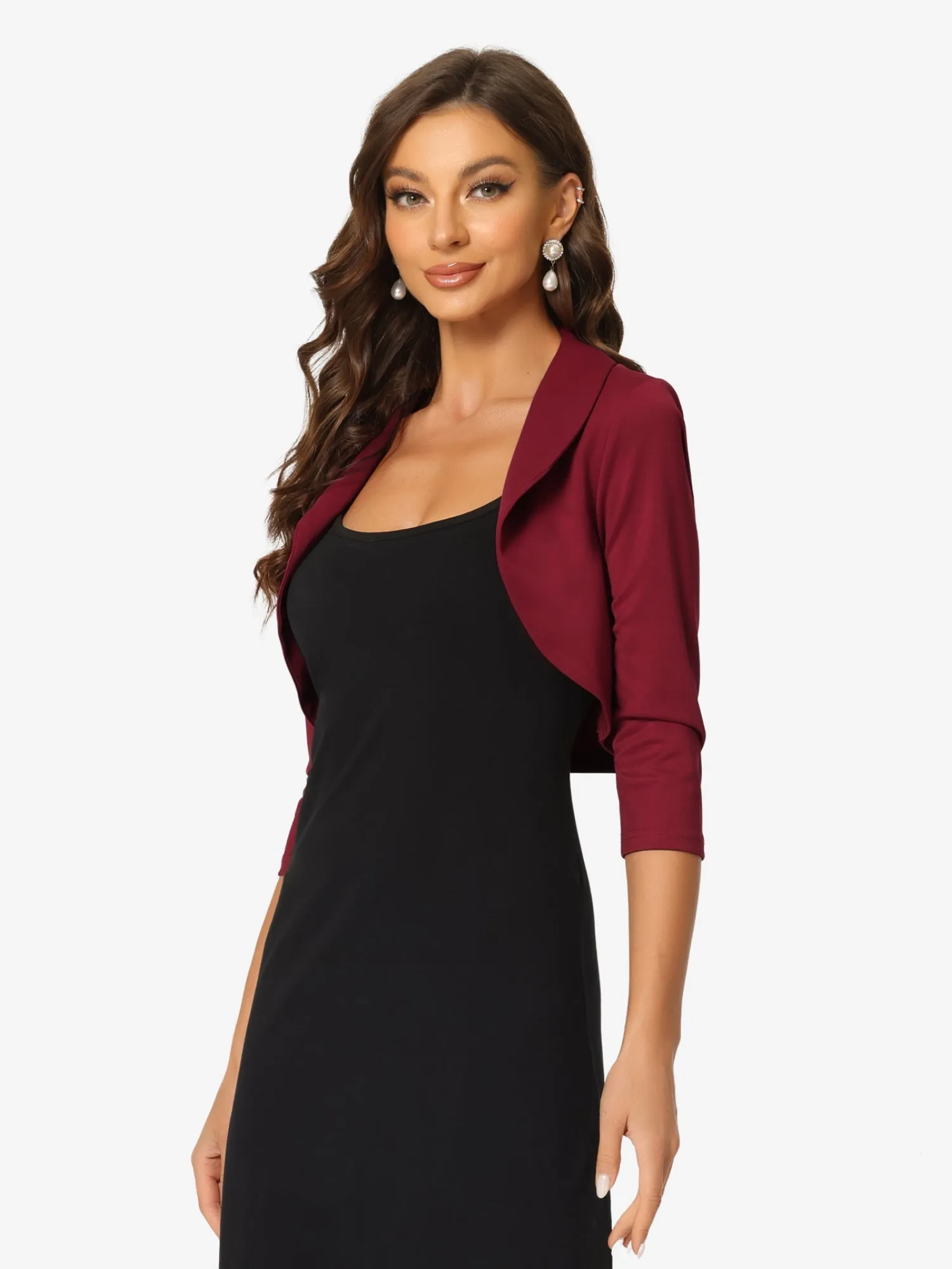 Elegant Bolero Evening Wedding Lapel Collar Shrugs Dress