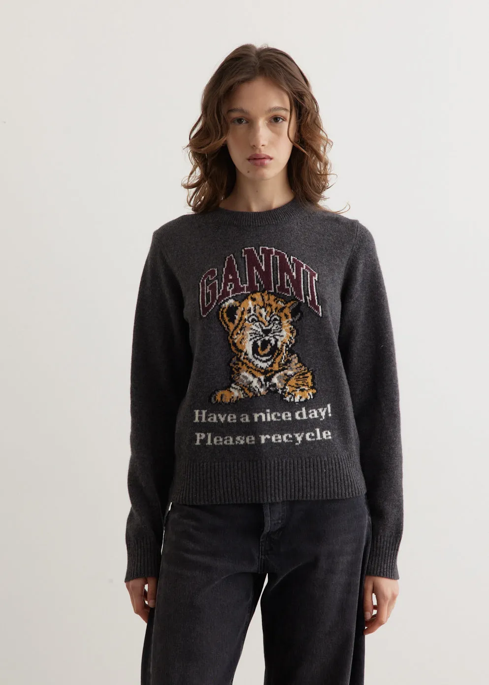 Graphic Wool Mix Tiger Crewneck