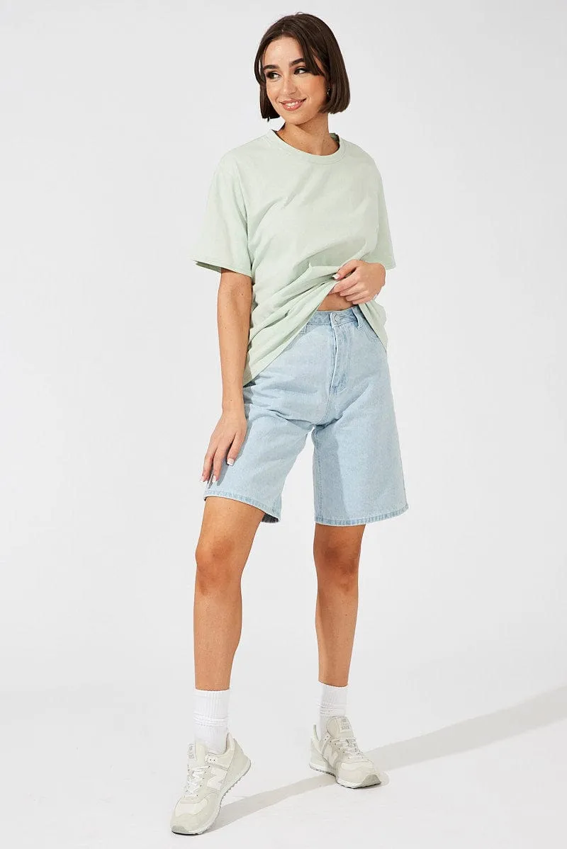 Green Oversized T Shirt Short Sleeve Crew Neck