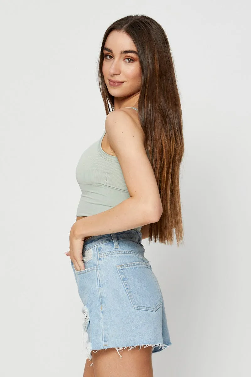 Green Singlet Top Seamless Crop