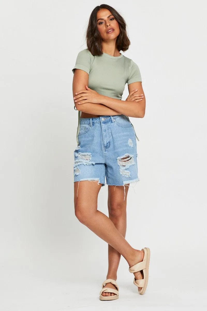 Green T Shirt Short Sleeve Crop Crew Neck