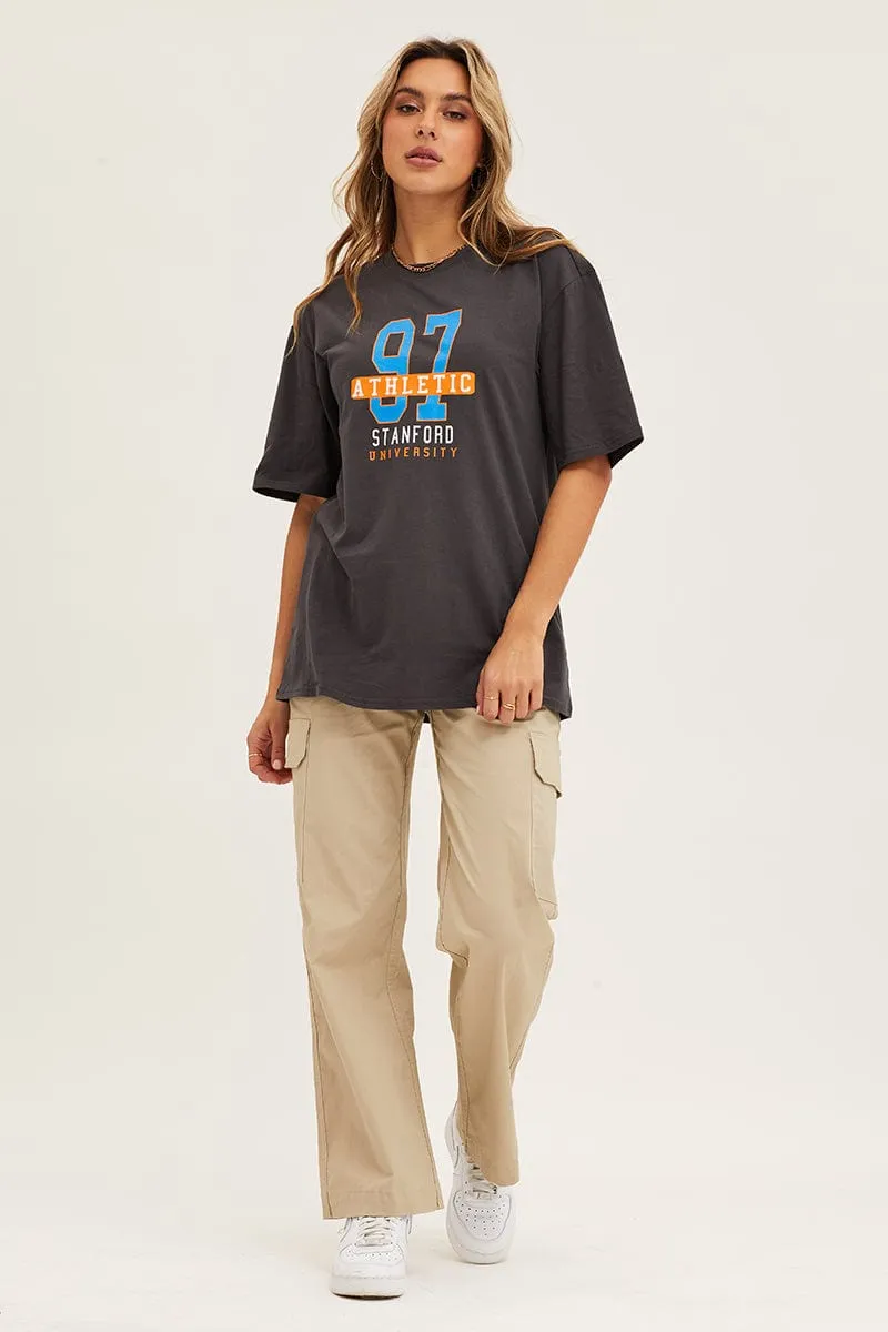Grey Crew Neck Oversized Tee