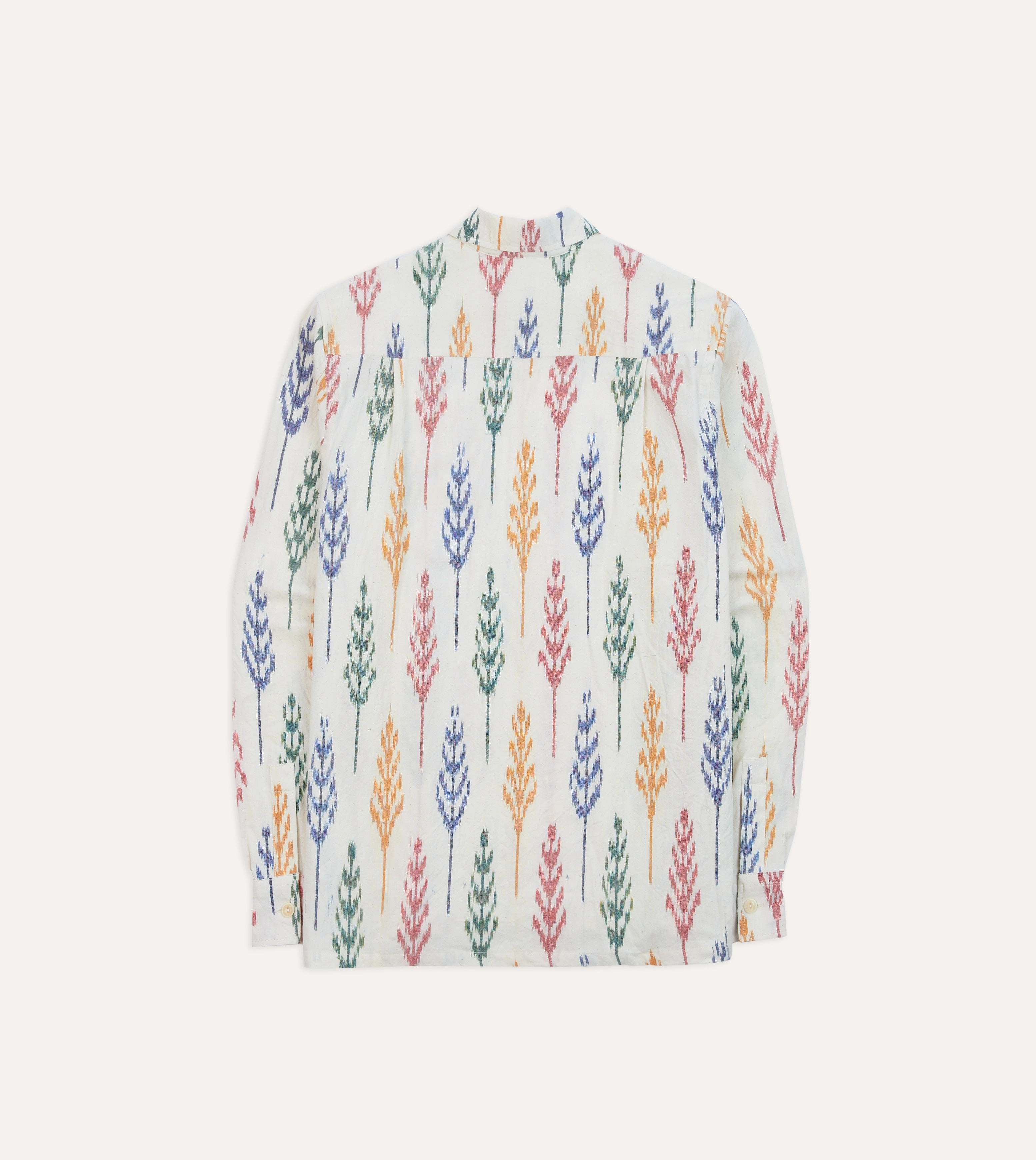 Ikat Print Brushed Cotton Camp Collar Long Sleeve Shirt