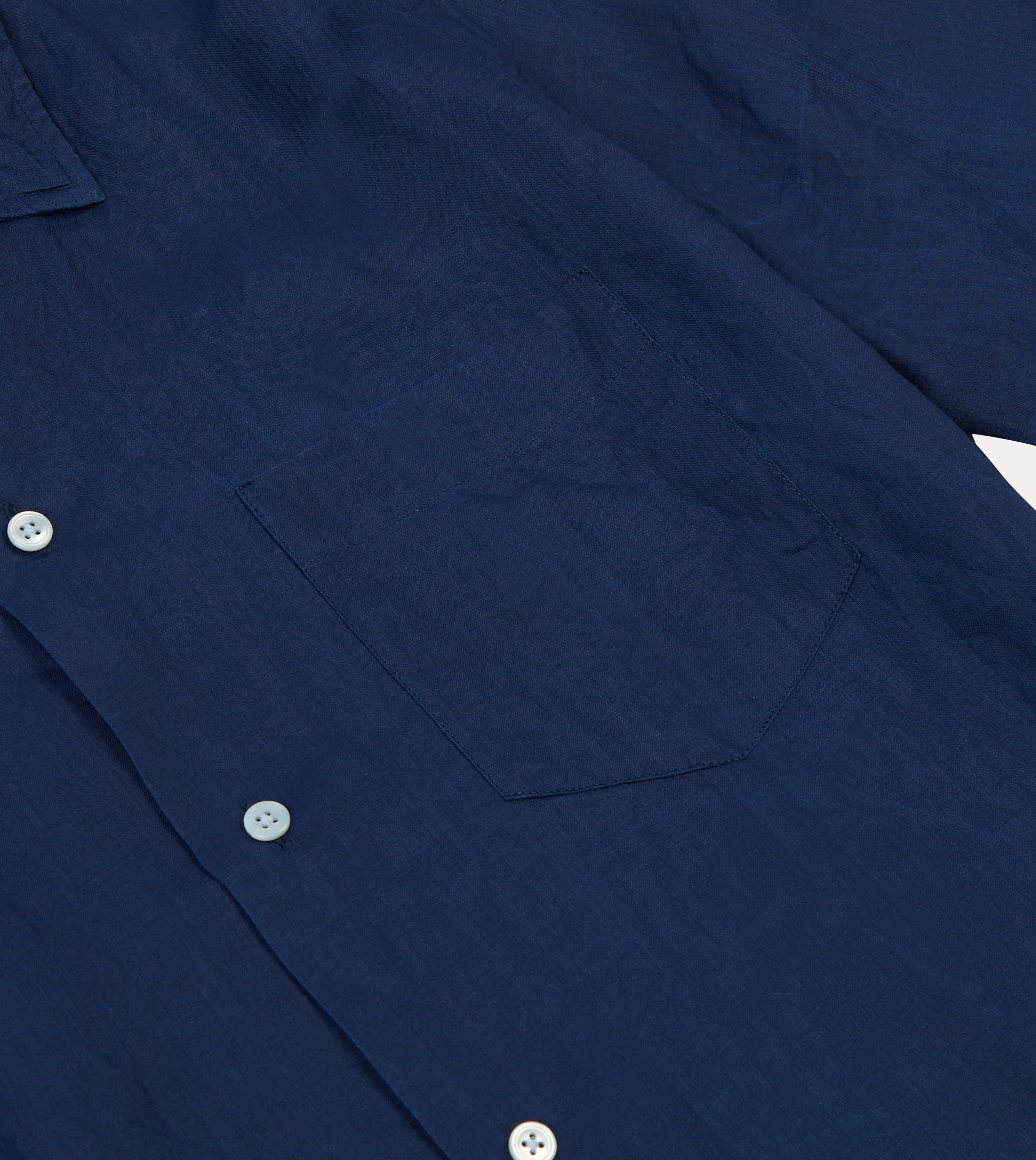 Indigo Ramie Camp Collar Short Sleeve Shirt