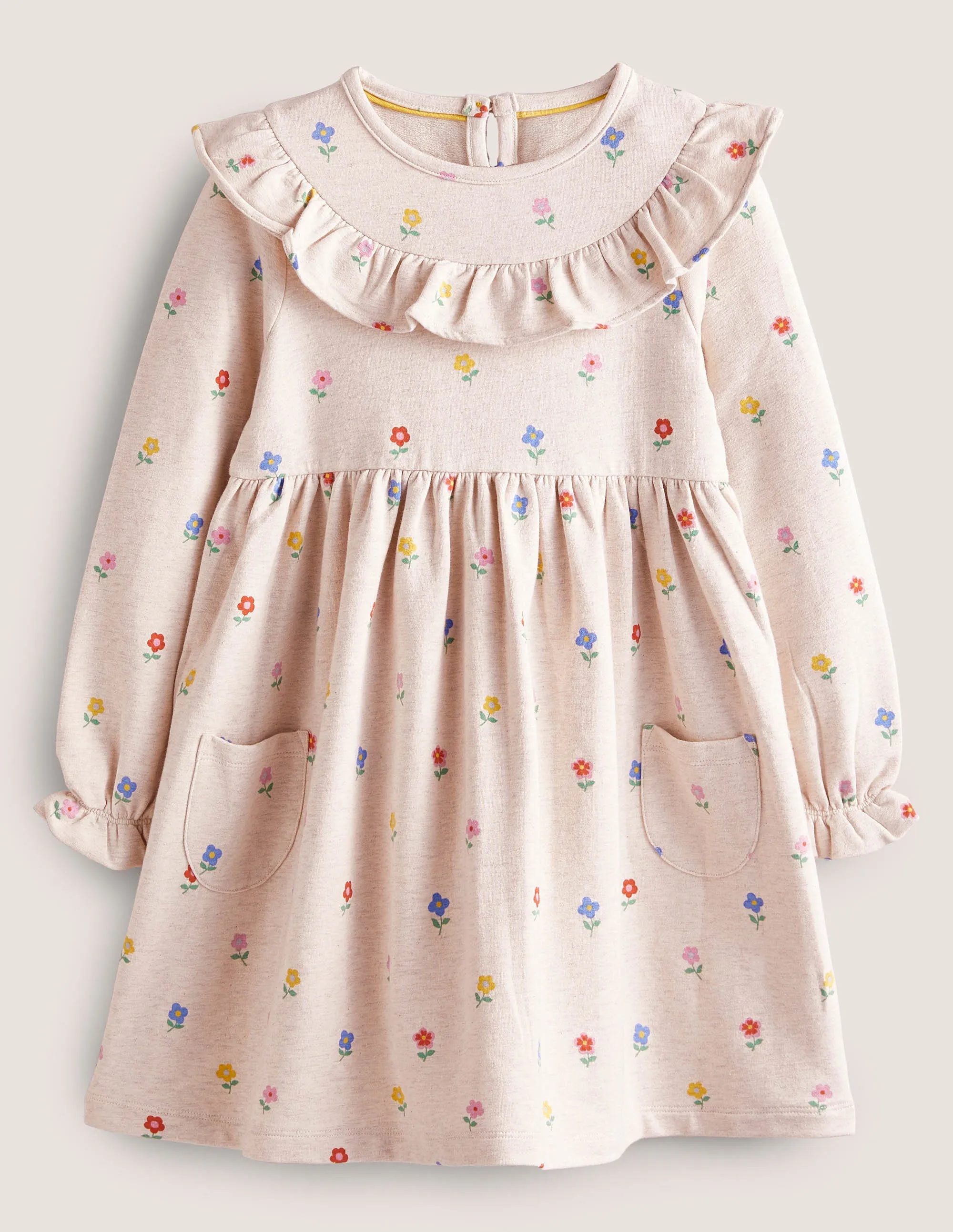 Jersey Yoke Dress-Oatmeal Marl Little Flowers