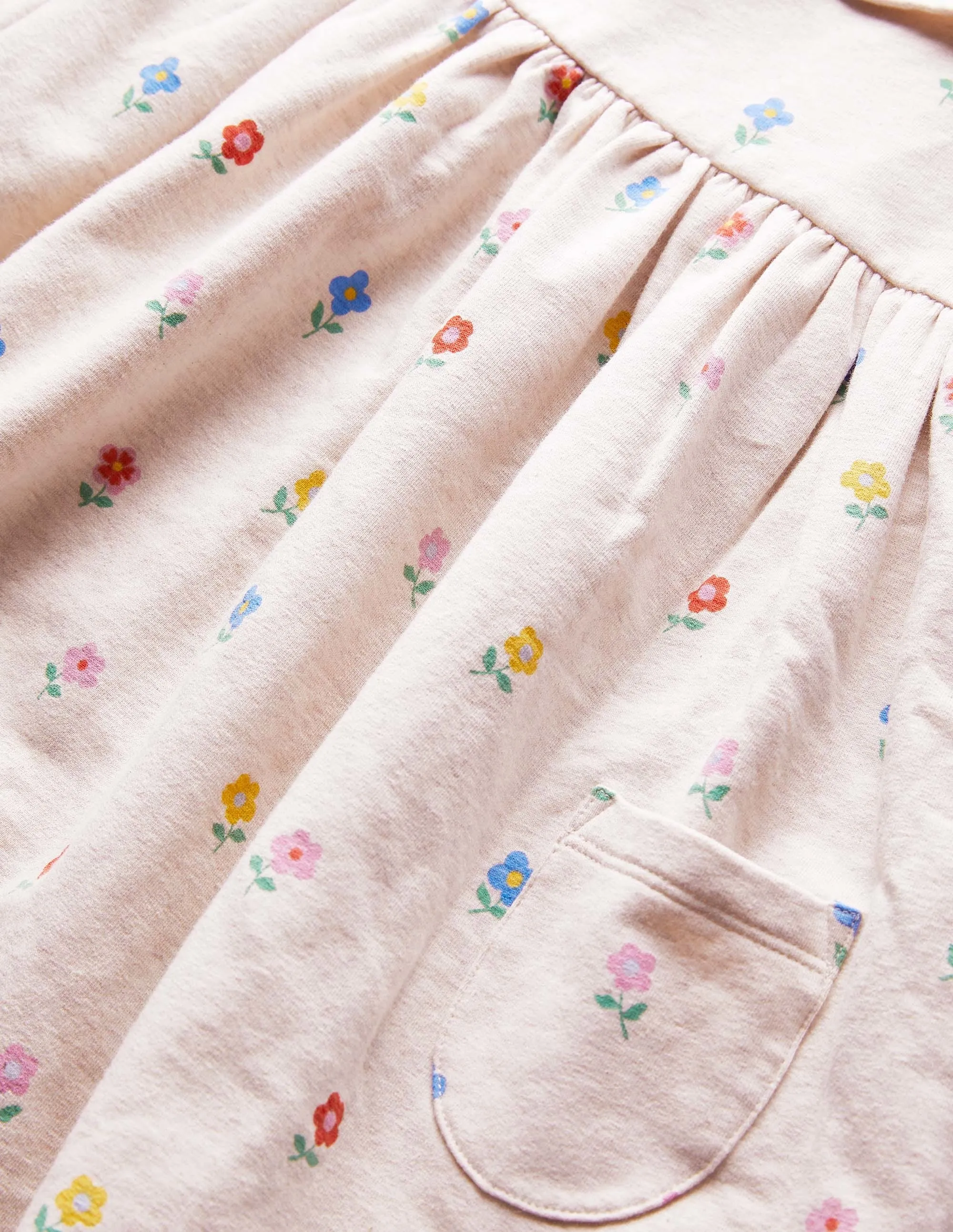 Jersey Yoke Dress-Oatmeal Marl Little Flowers