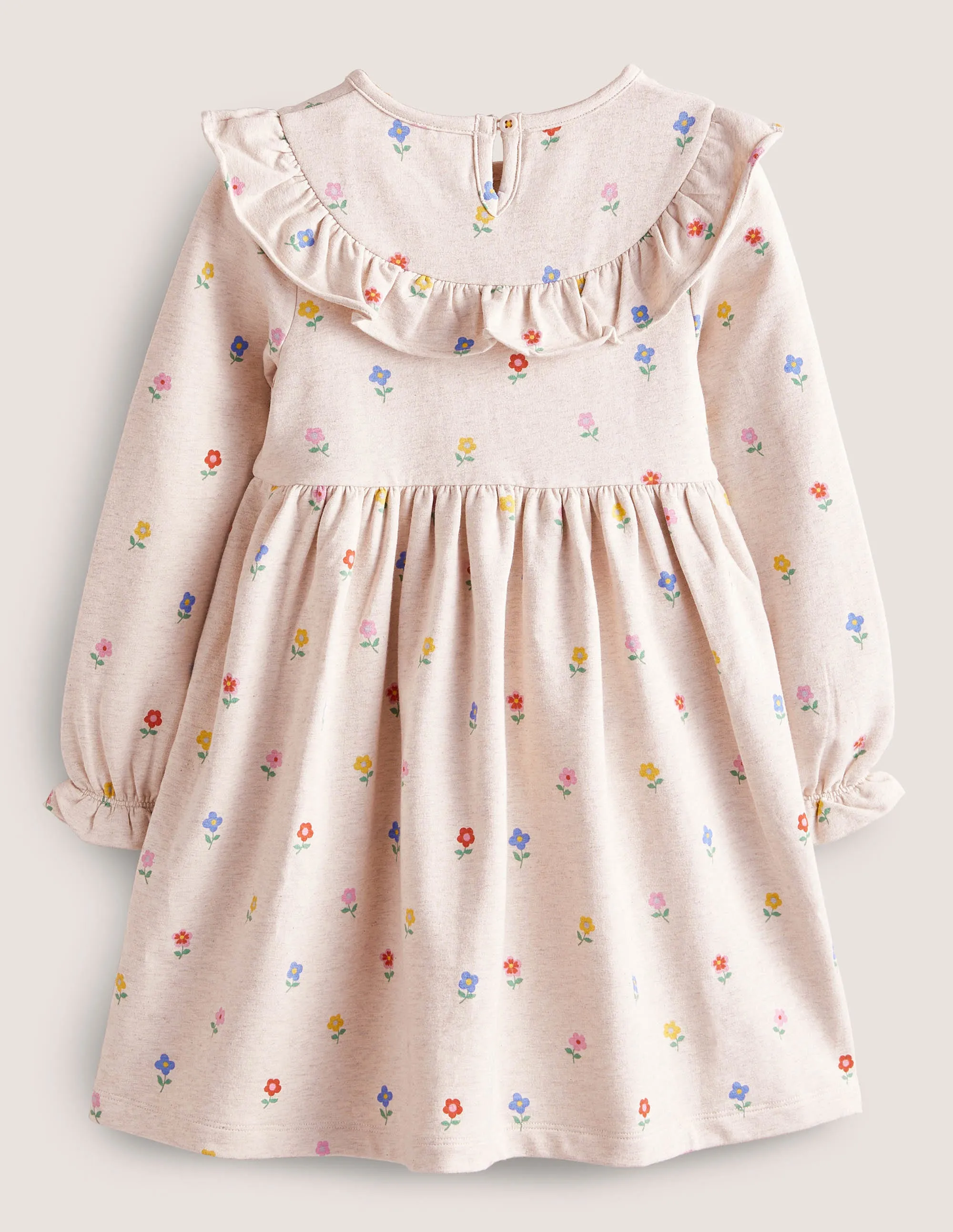 Jersey Yoke Dress-Oatmeal Marl Little Flowers