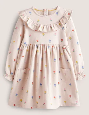 Jersey Yoke Dress-Oatmeal Marl Little Flowers