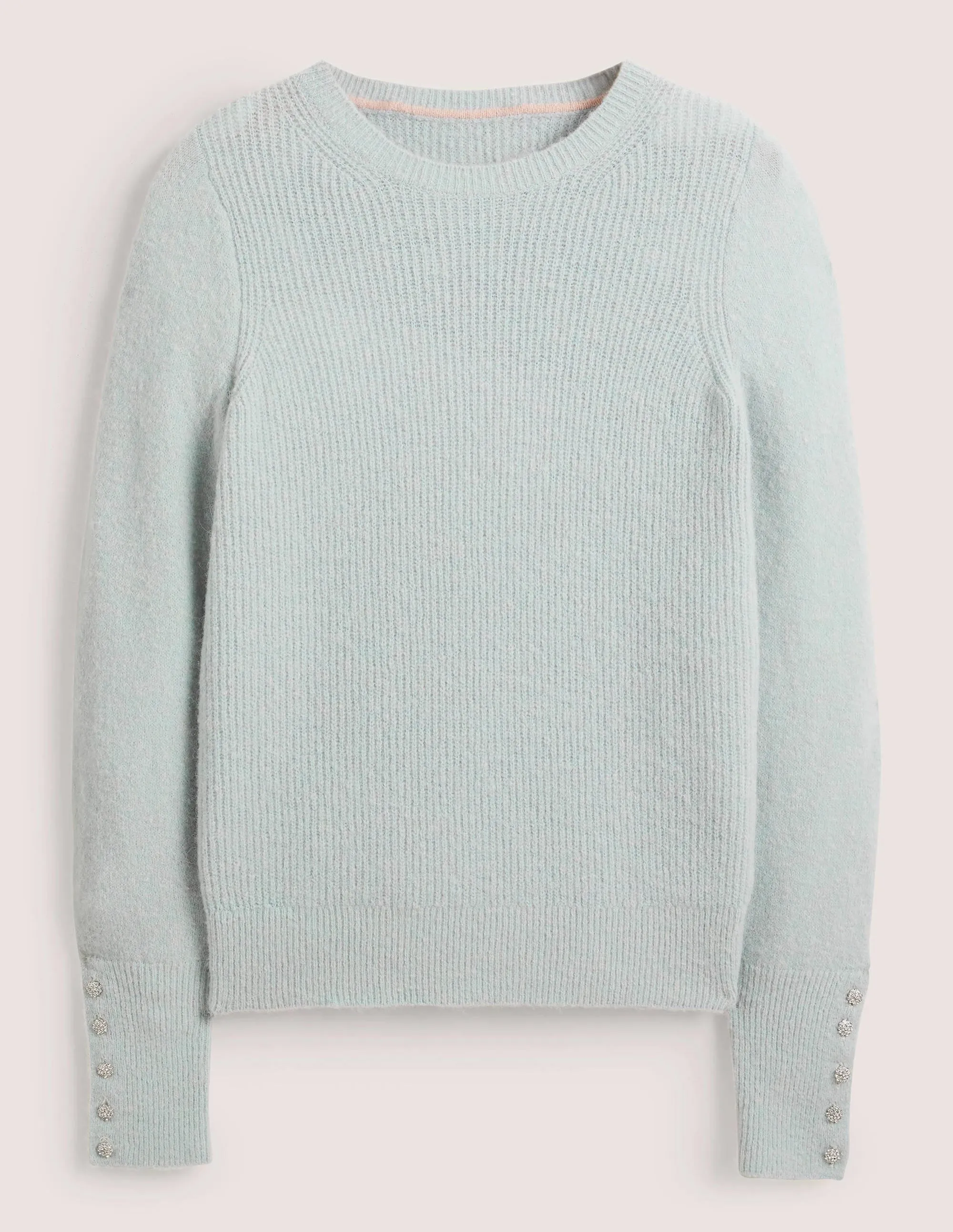 Jewel Button Fluffy Jumper-Surf Blue