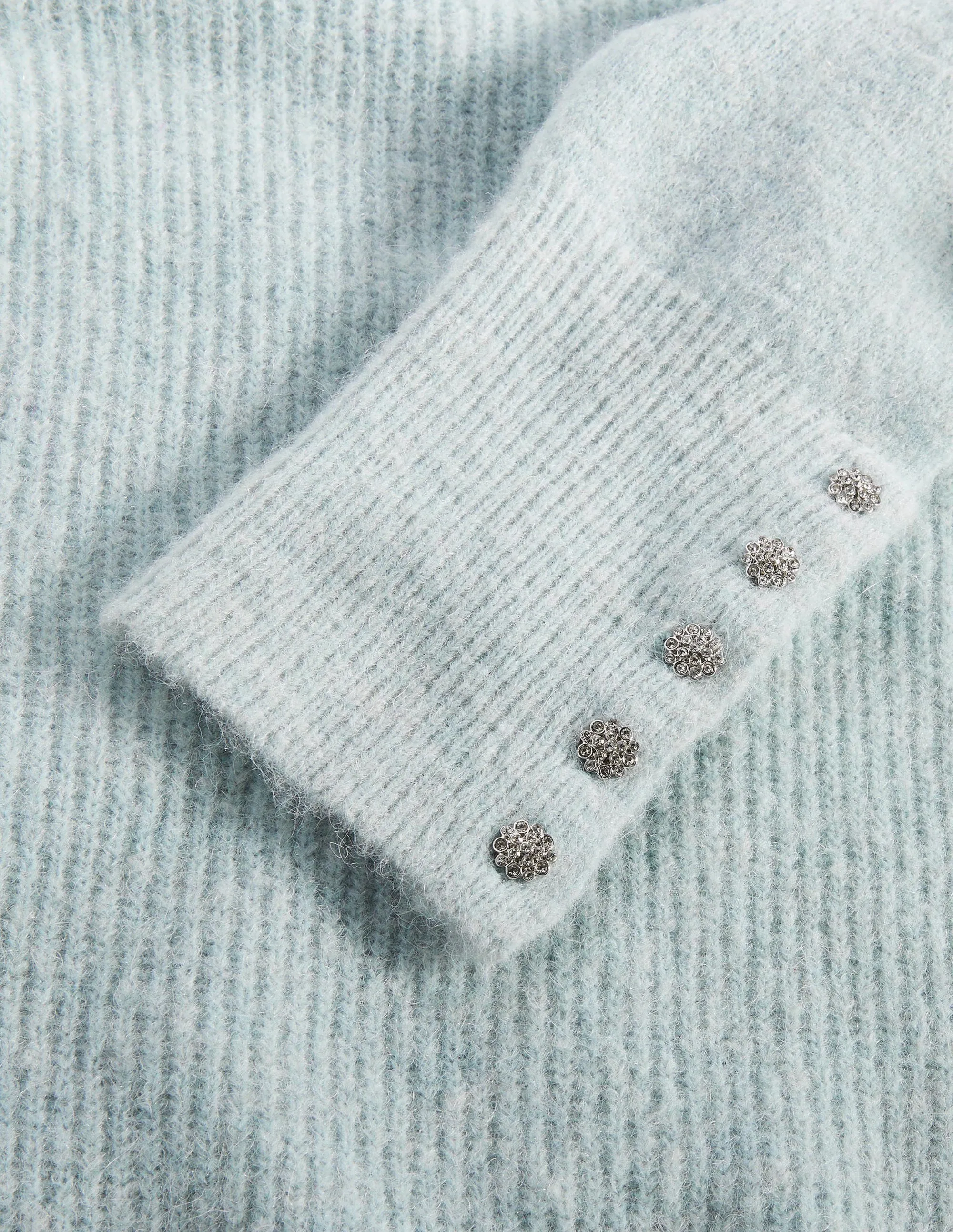 Jewel Button Fluffy Jumper-Surf Blue