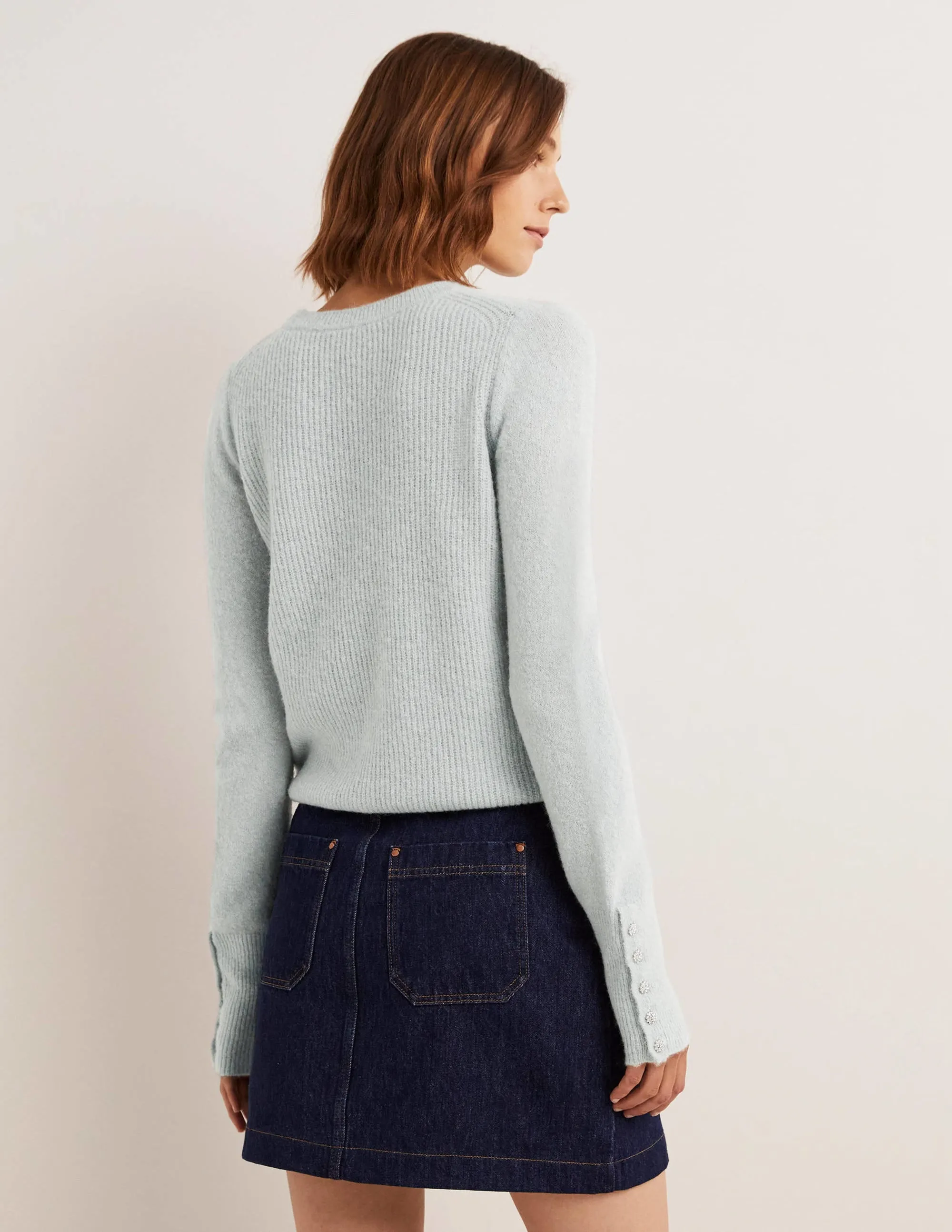 Jewel Button Fluffy Jumper-Surf Blue