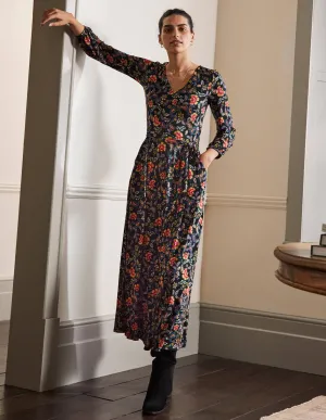 Jodie Jersey Dress-Black, Exotic Floral
