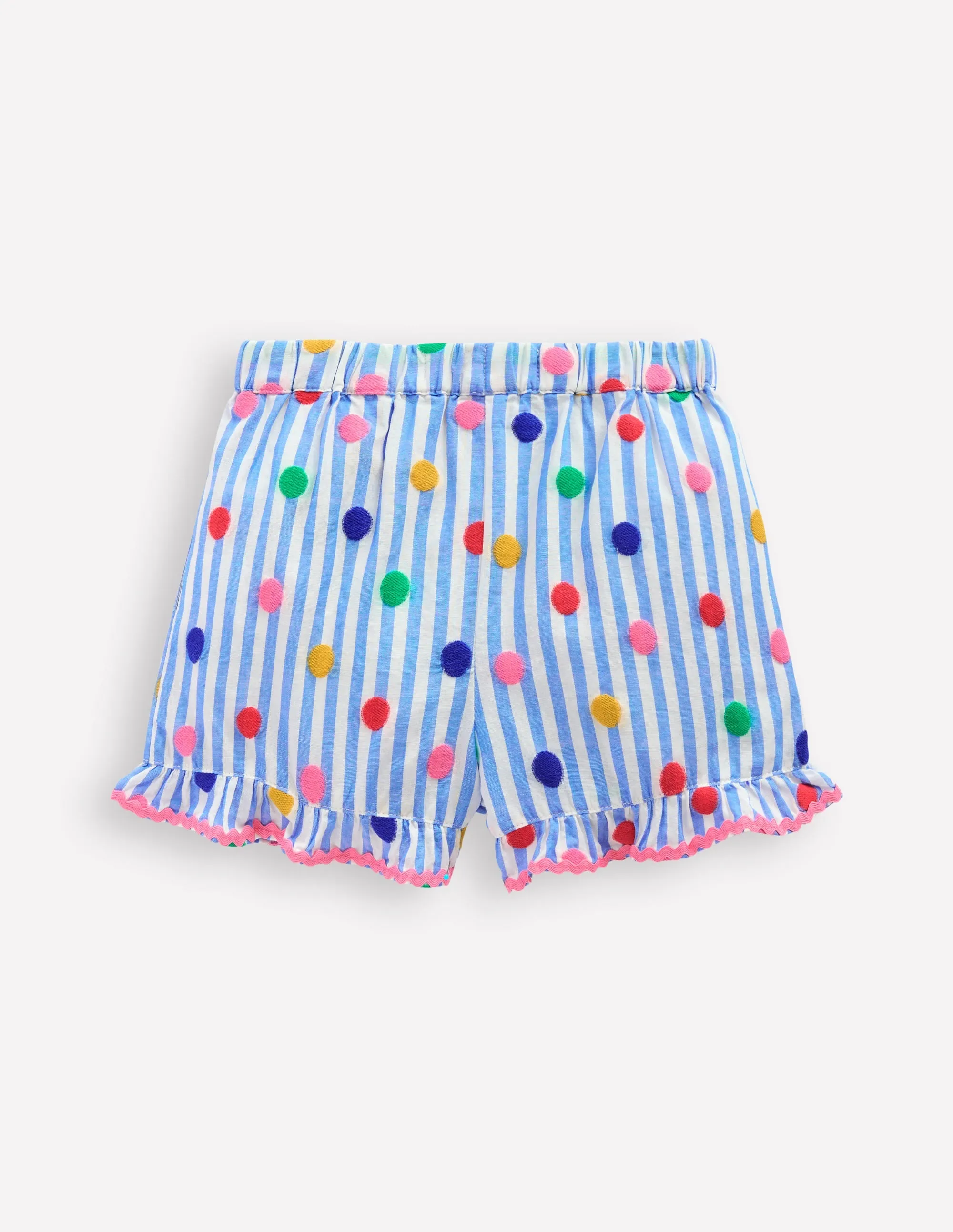 Juniper Woven Frill Shorts-Peacock Plume Blue Spot