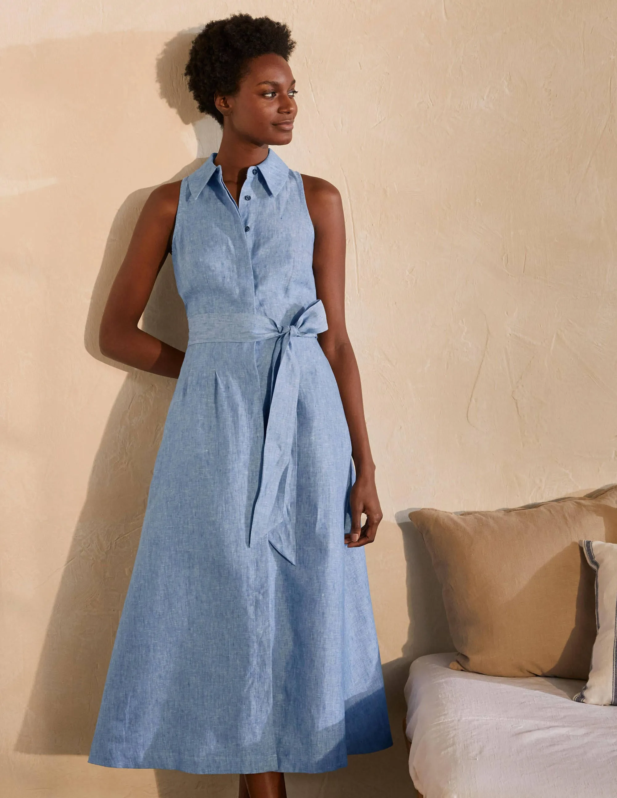 Kate Linen Shirt Dress-Chambray