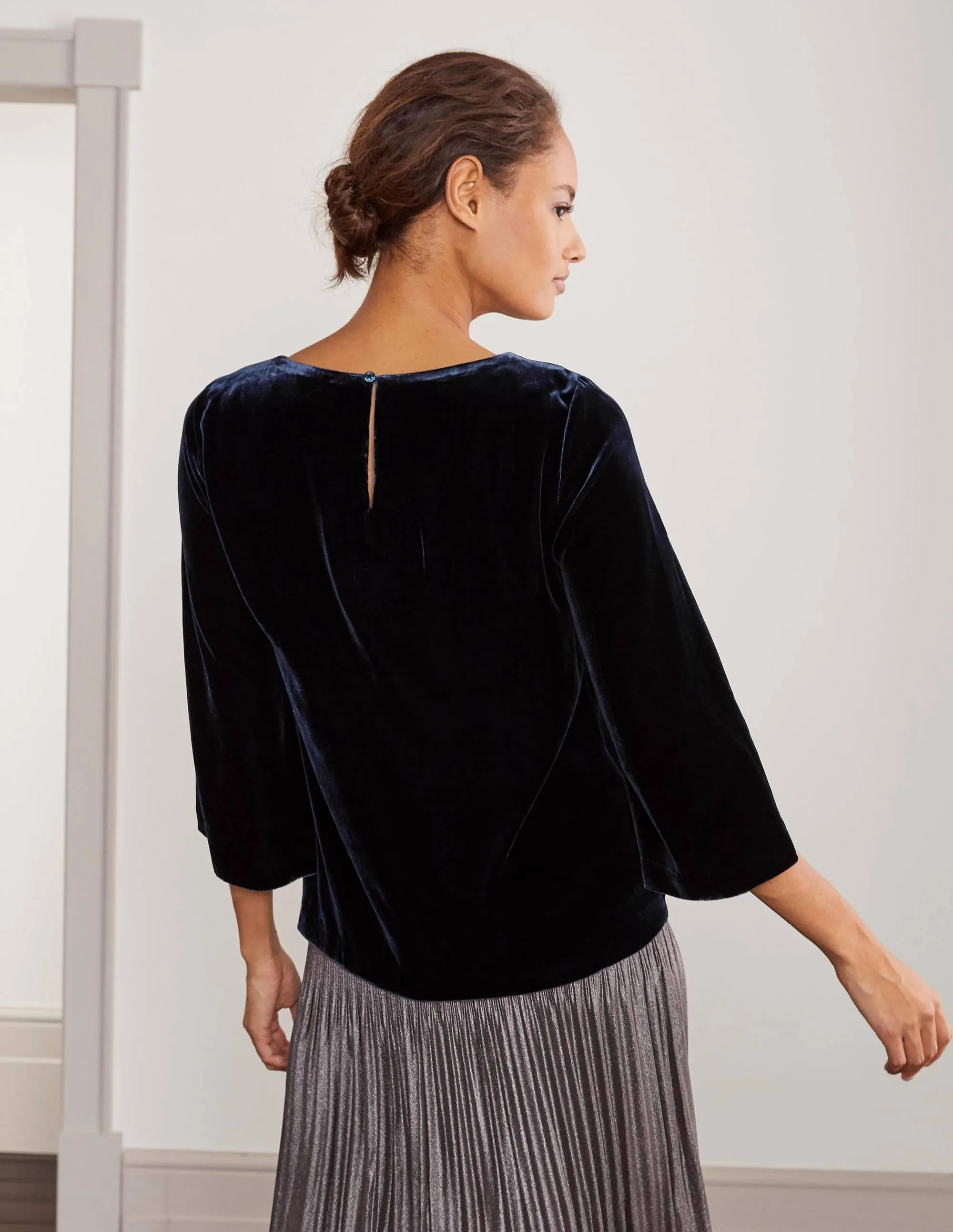 Kate Velvet Top-Navy