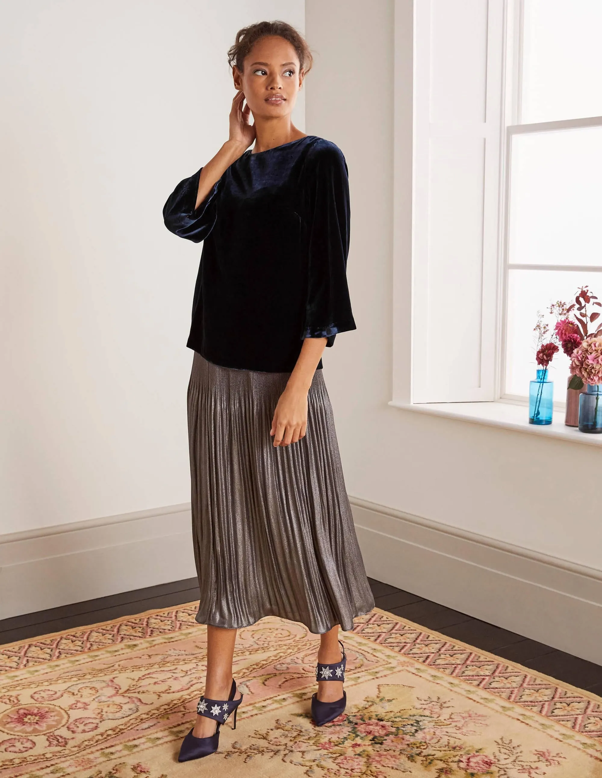 Kate Velvet Top-Navy