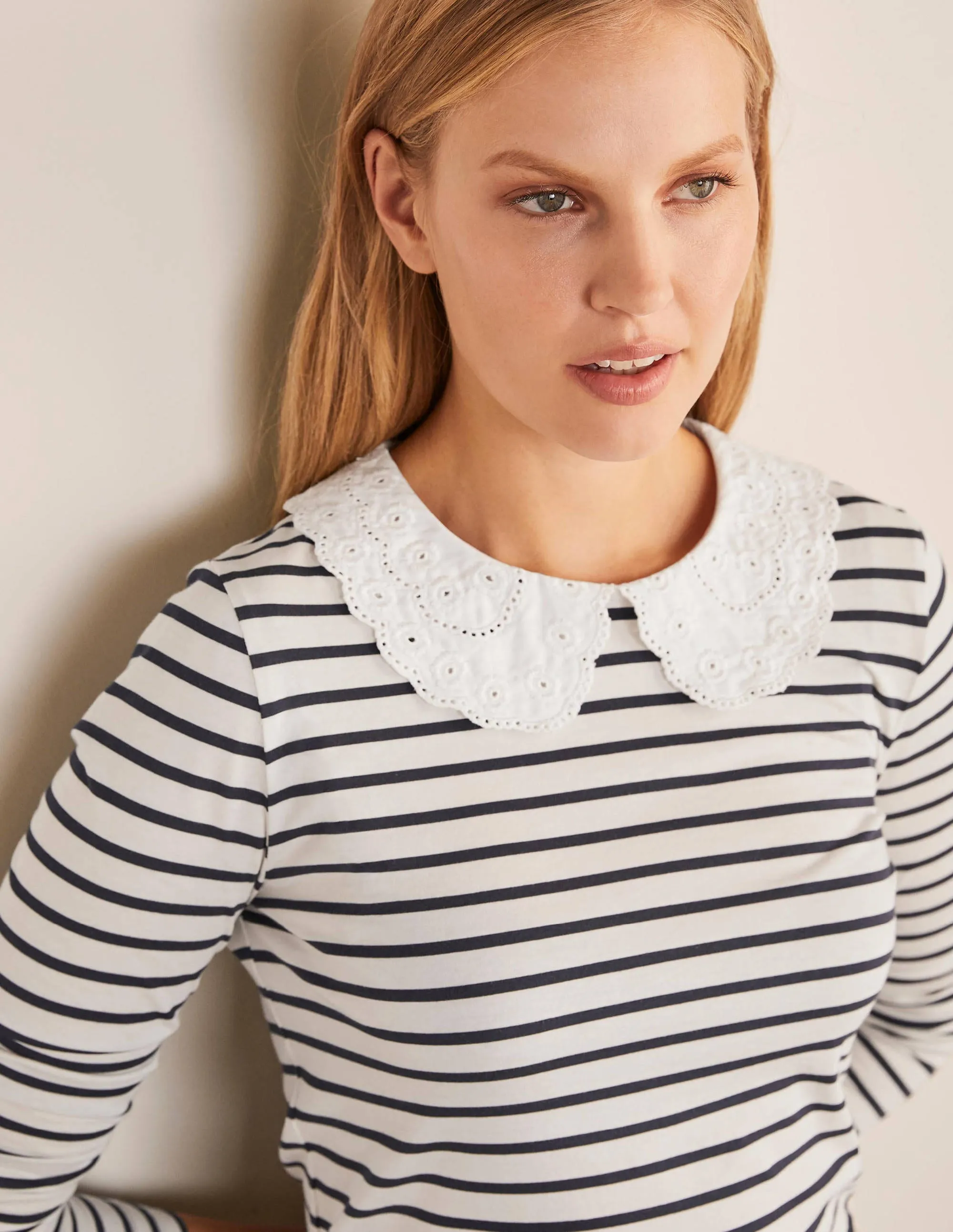 Kathleen Jersey Top-Ivory/ Navy