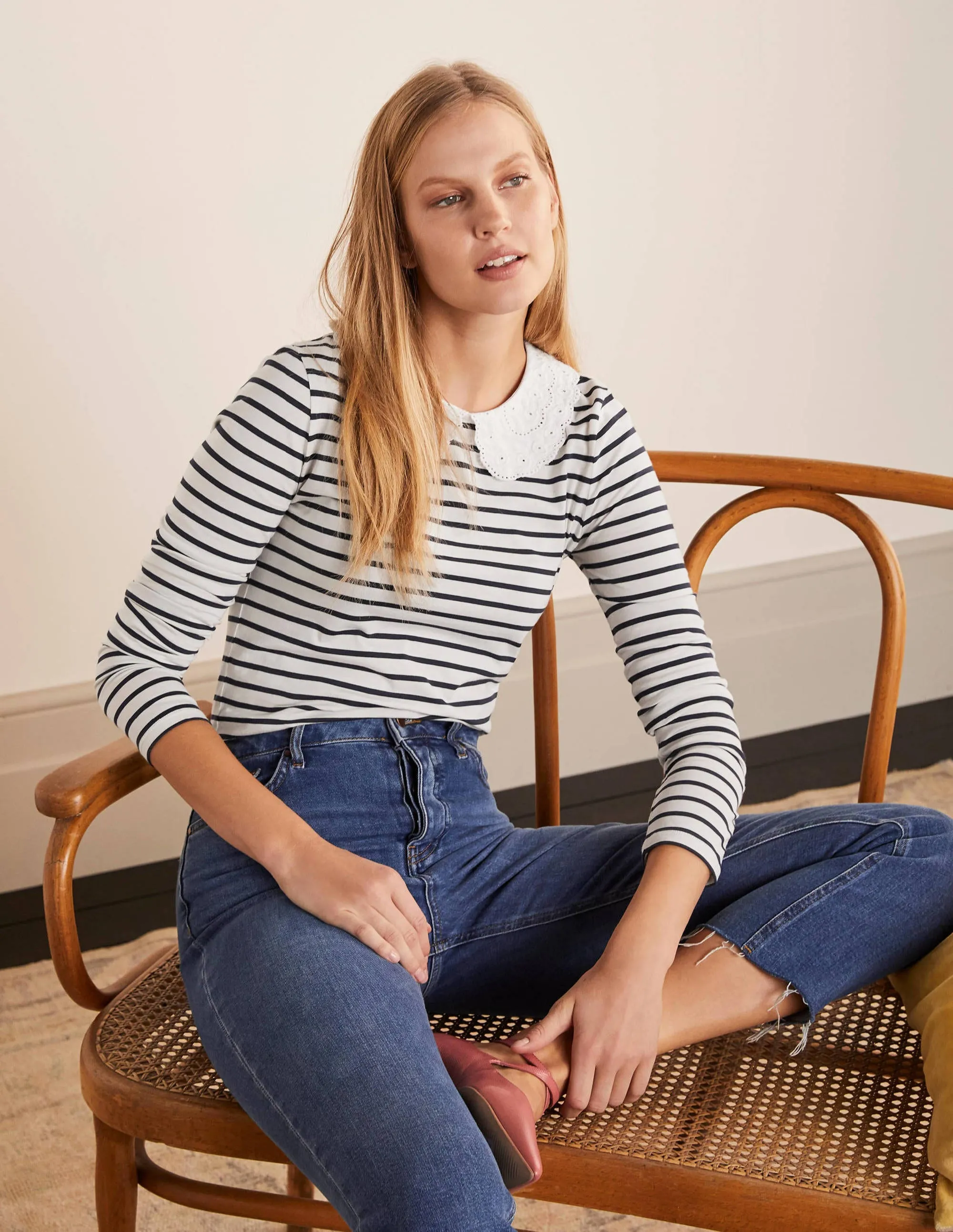 Kathleen Jersey Top-Ivory/ Navy