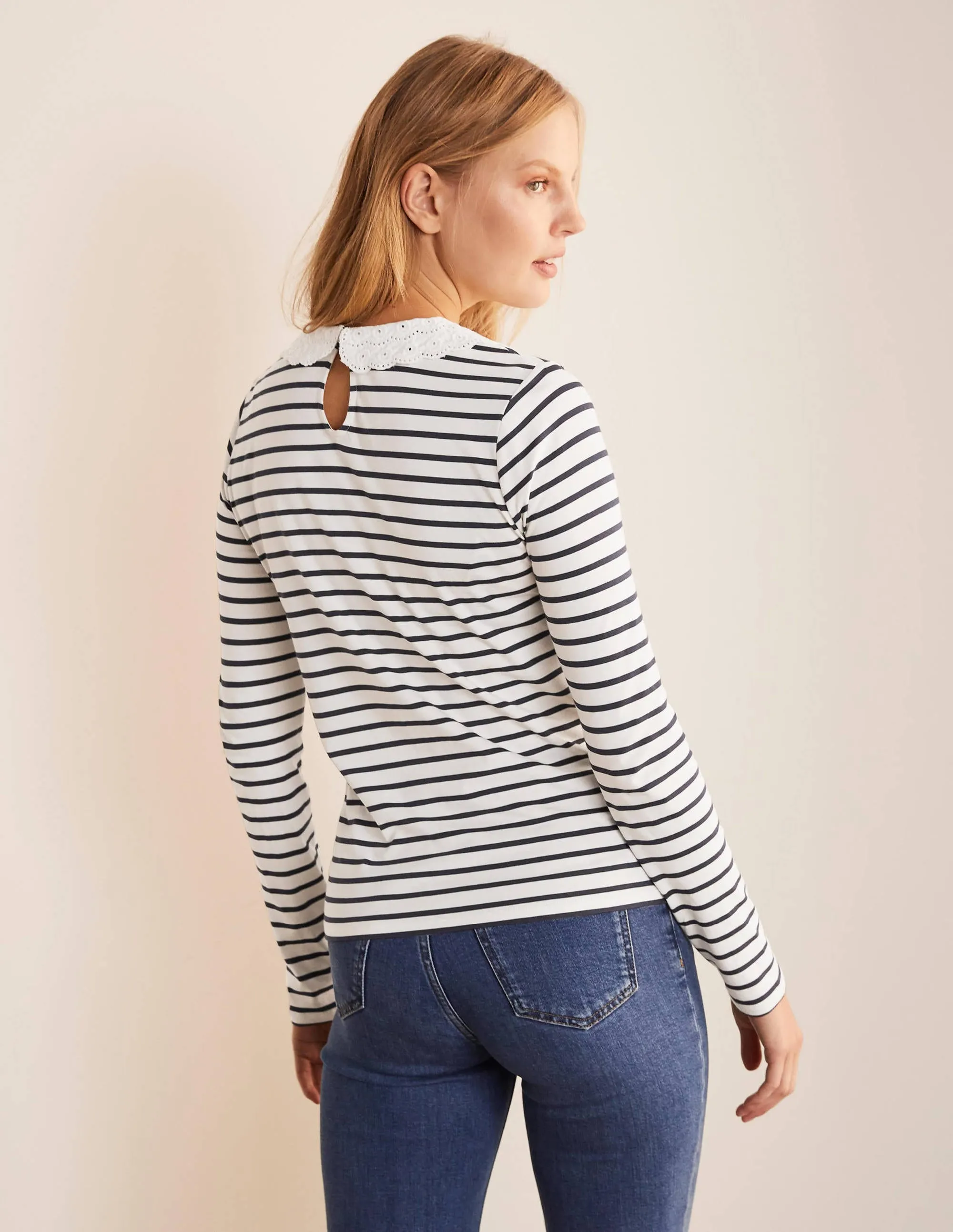 Kathleen Jersey Top-Ivory/ Navy
